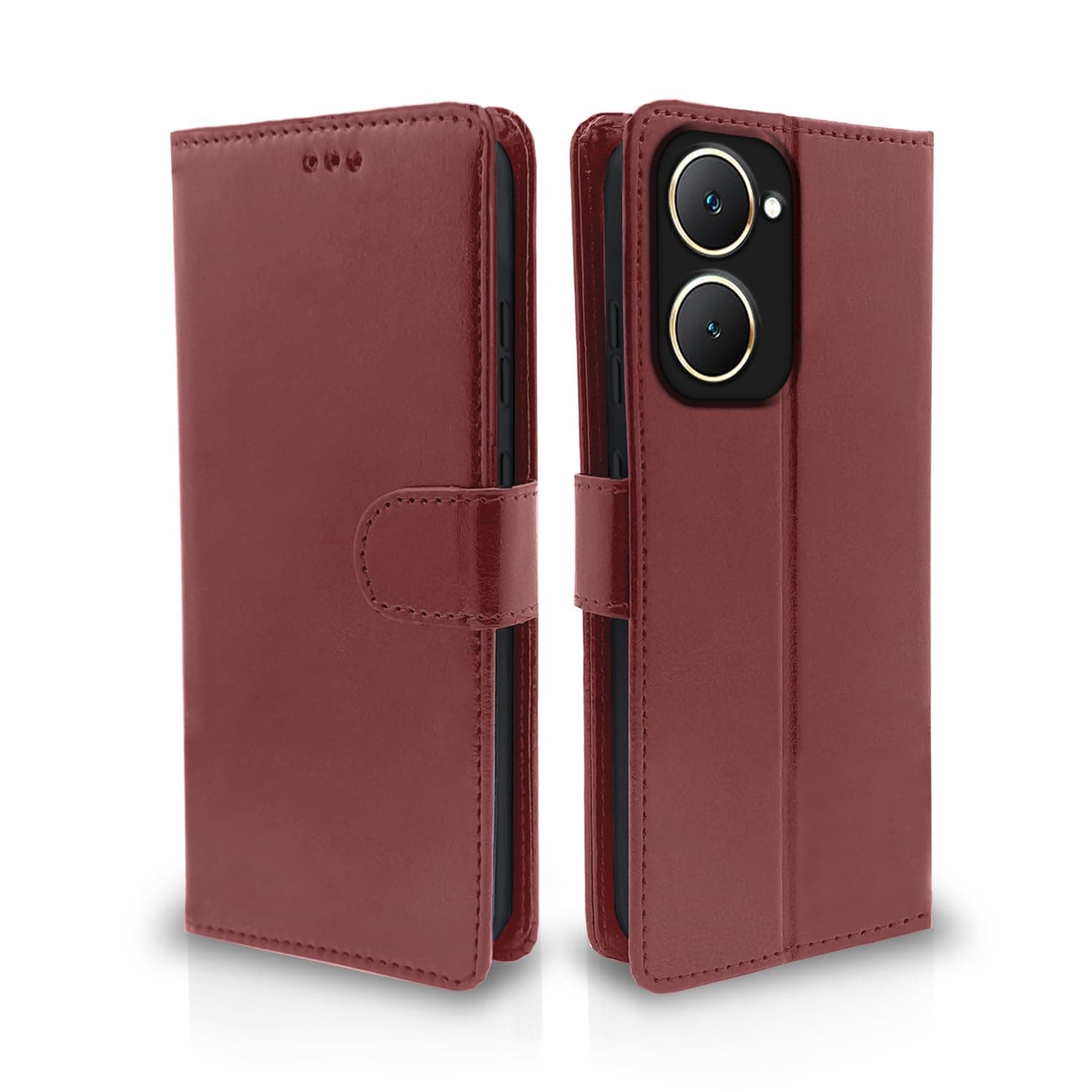 Pikkme Flip Cover Leather Finish | Inside TPU with Card Pockets | Complete Protection Flip Case for Vivo Y03 4G (Brown)