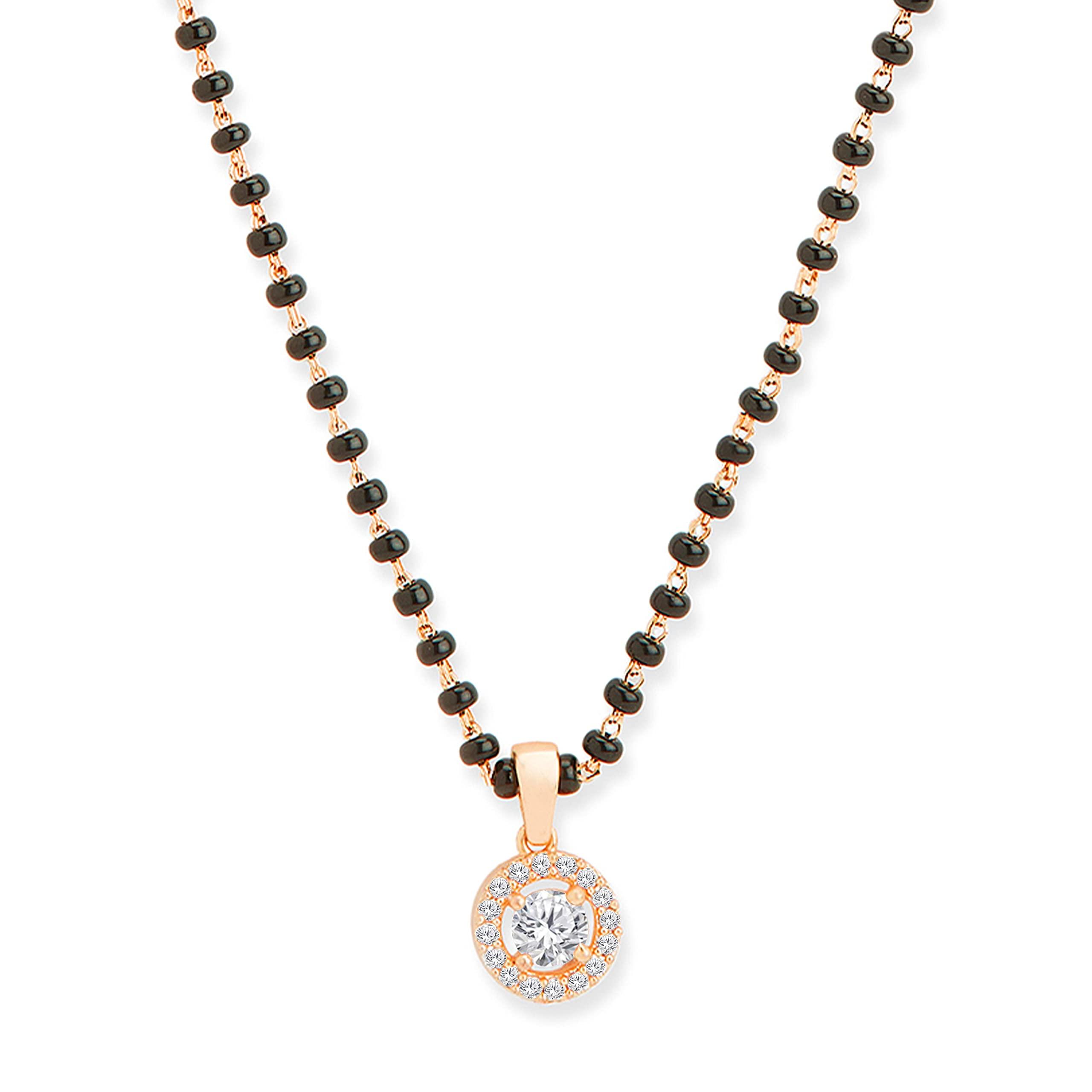 MINUTIAE Stylish Pendant Necklace Black Beads For Women With Extendable Chain (Rose Gold) Solitaire Mangalsutra
