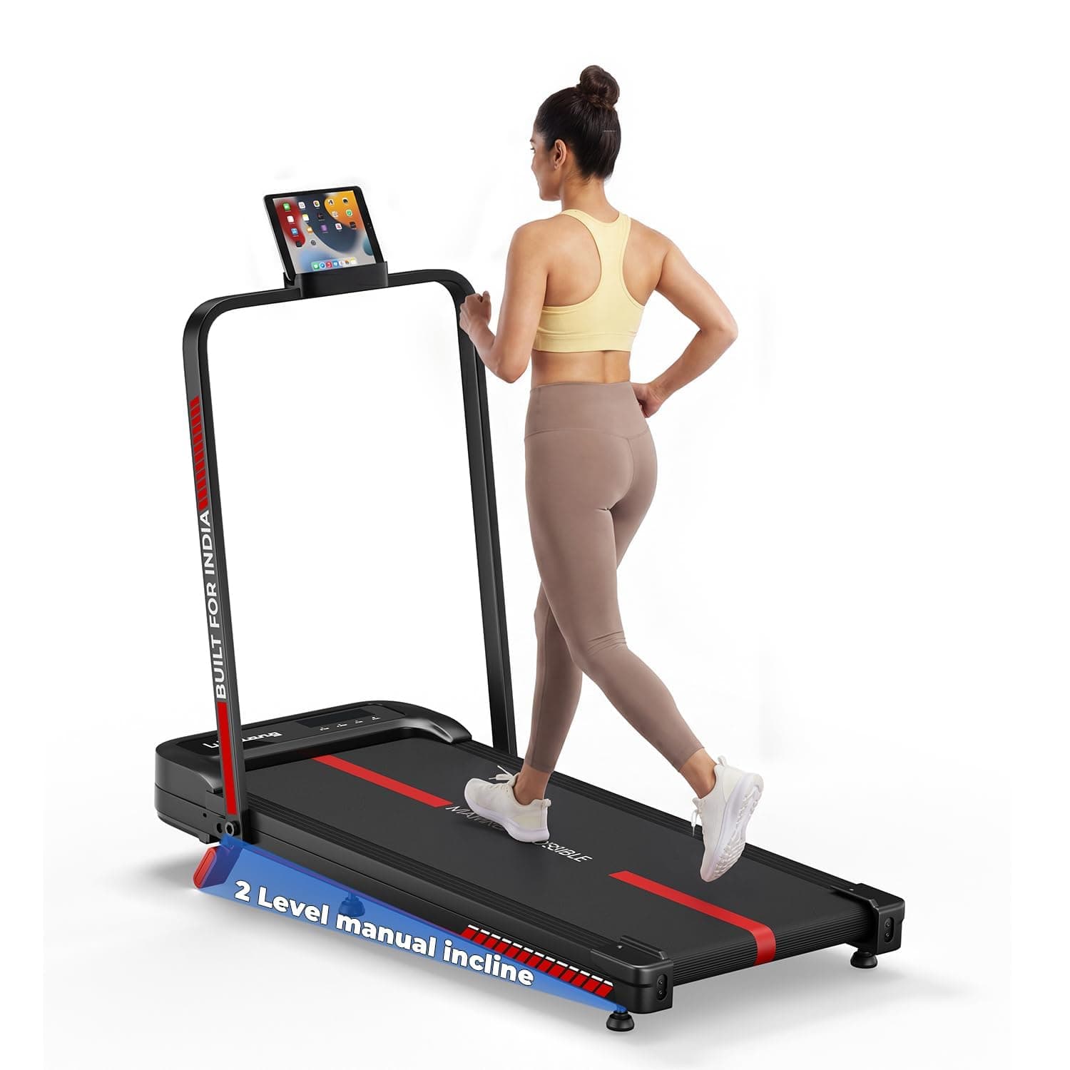 Lifelong 4 HP Motorized Treadmill for Home|2-Level Manual Incline |Speed1-10 km/h |LED Display|12 Workout Programs |100 kg Capacity |Gym Equipment for Home Workout| Foldable Handle| iPad & Phone Stand