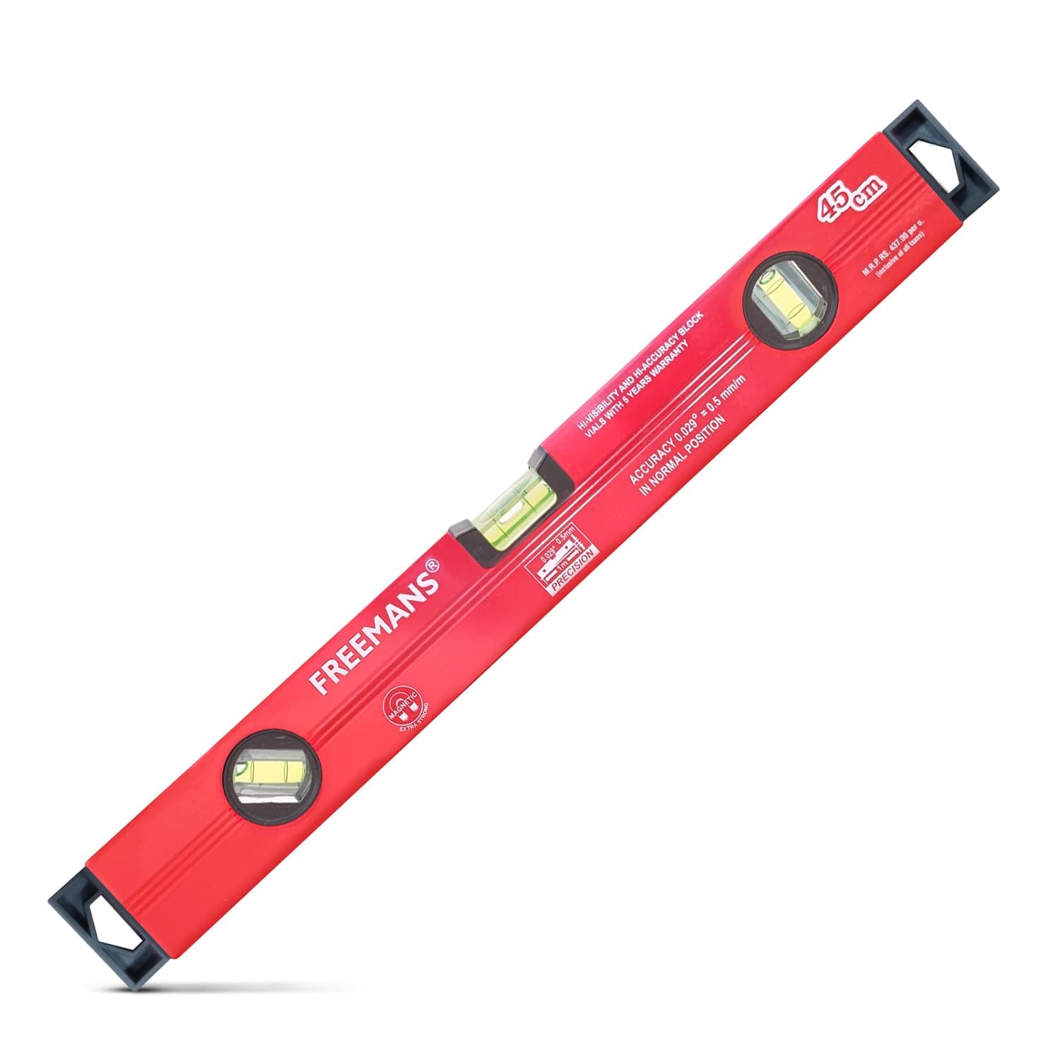 FREEMANS Box Section Aluminum Spirit Level with Magnet 45cm