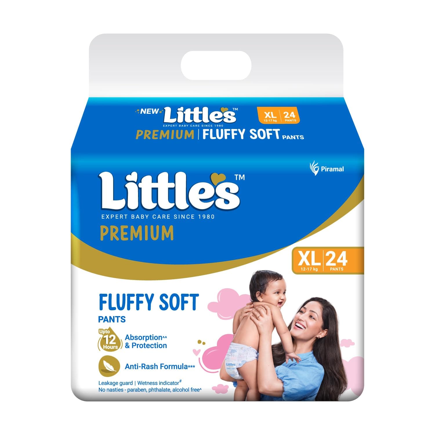 Little's Premium Baby Diapers XL Size (Extra Large) Pants Style | 12-17 kg | 24 Count - Pack of 1 | FluffySoft Baby Diaper with Leakage Guard, Wetness Indicator & 12 Hours Absorption