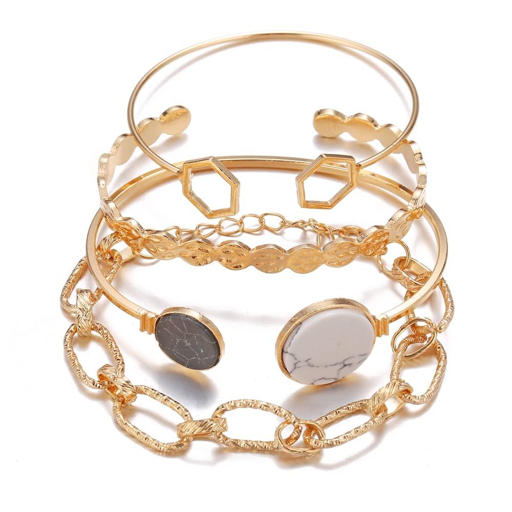 Shining Diva Fashion Latest Stylish Multilayer Gold Plated Bangle Bracelet for Women and Girls (14665b) Set of 4