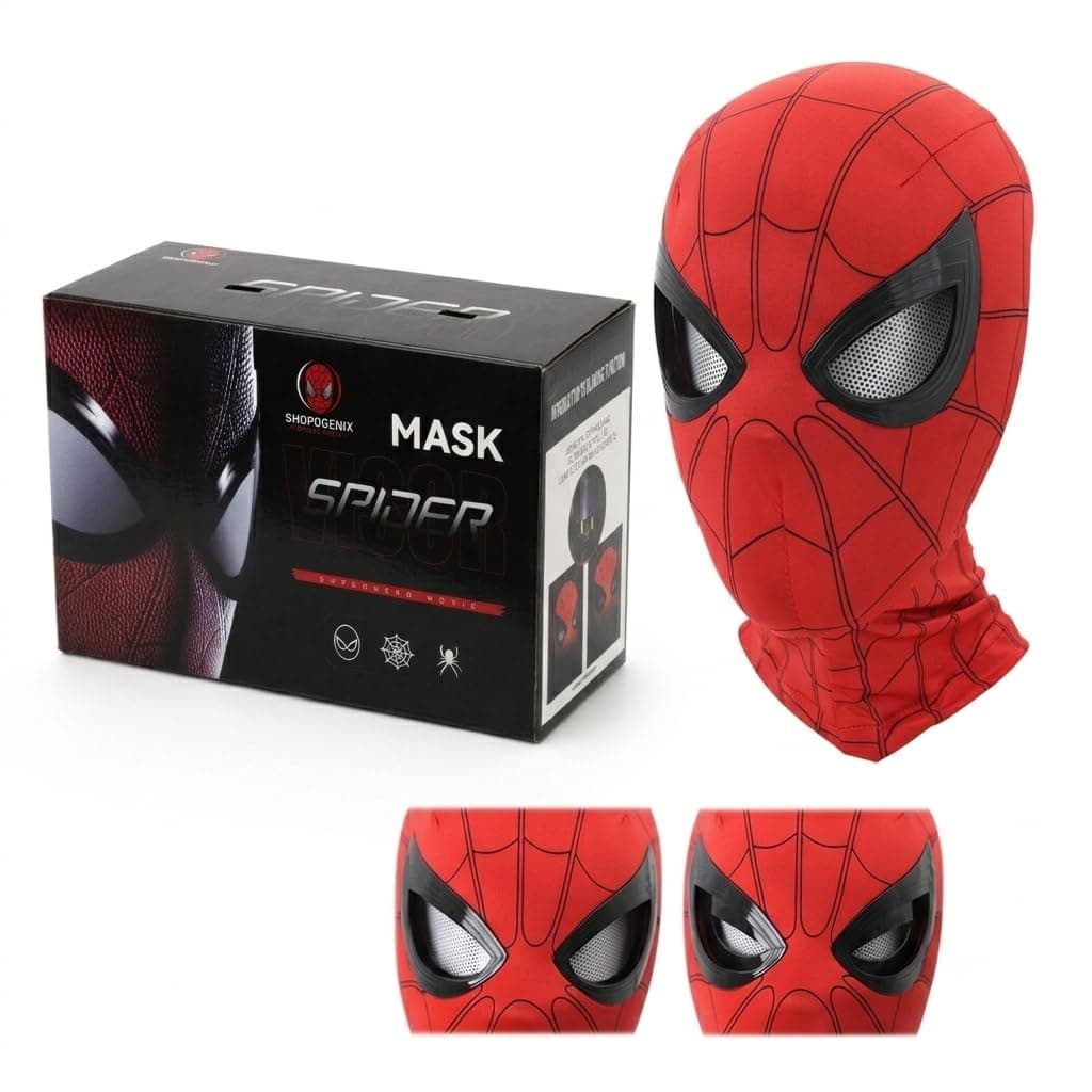SHOPOGENIX Kids Superhero Mask Costume – Full Face Stretchable Cosplay Mask with Breathable Mesh Eyes | Halloween, Birthday Party, Fancy Dress & Role Play Costume for Boys & Girls (Red)