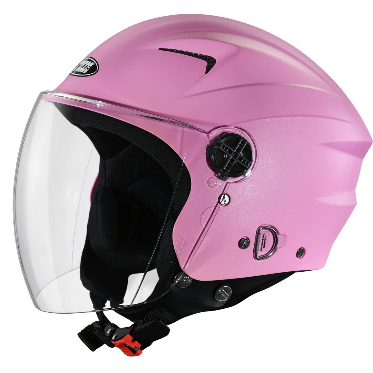 STUDDS RAY ISI Certified Open FACE Helmet for Men and Women with D - Ring Lock (Pink-M)