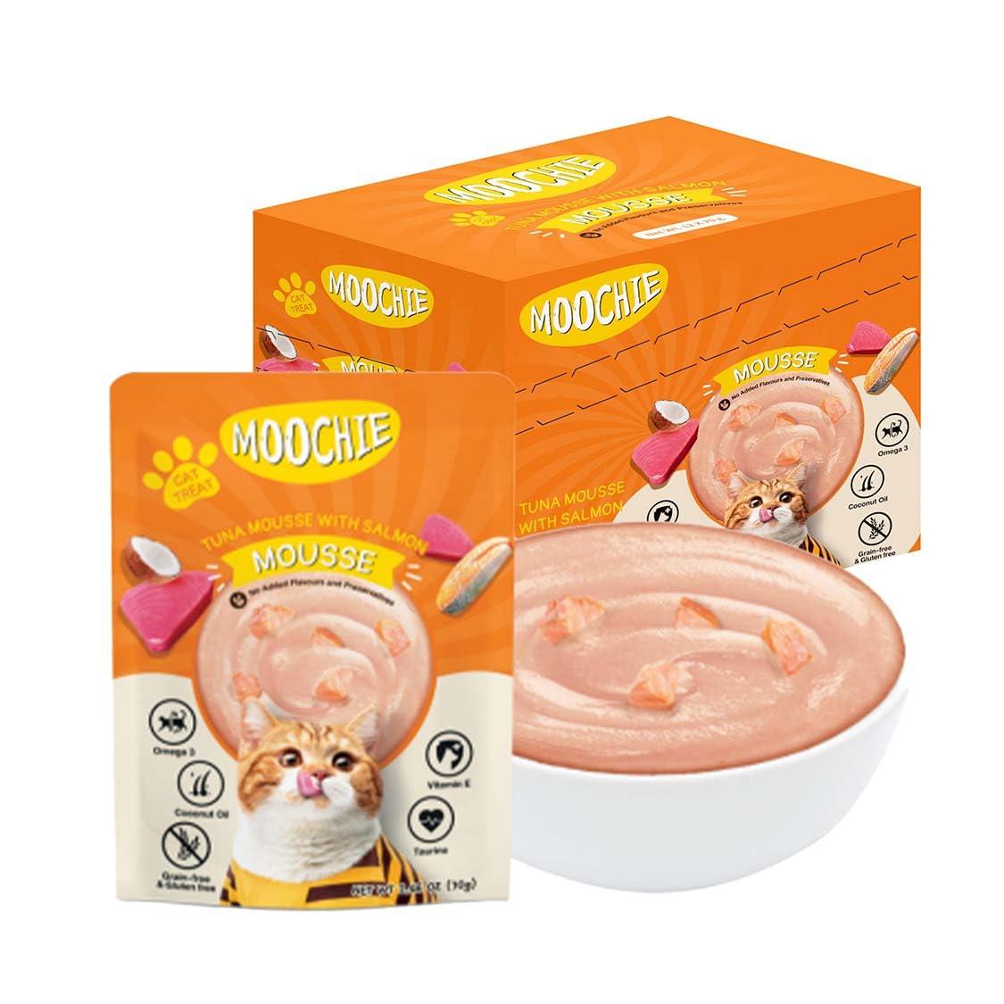PETS EMPIRE Moochie Tasty Wet Cat Food (85 g X 48 Pouches) Mousse with Salmon, Grain Free Cats Gravy Meal, No Artificial Flavours Kitten Food, Non-Vegetarian Cat Foods Pouch for Kittens