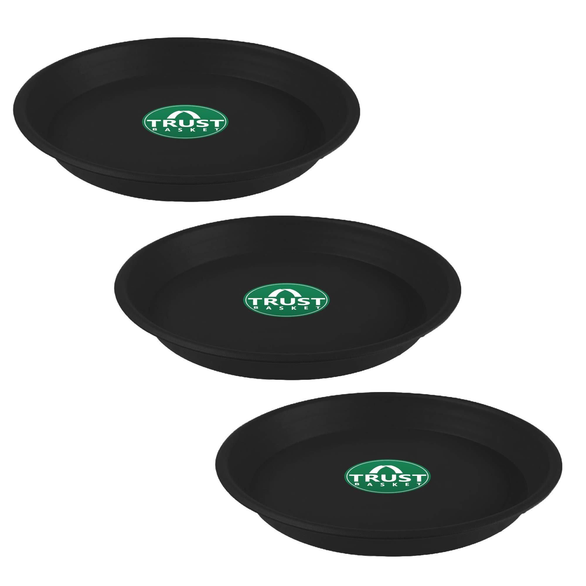 TrustBasket UV Treated 4.5 inch Round Bottom Tray(Plate/Saucer) Suitable for 6 inch Round Plastic Pot - Black Color-Set of 3