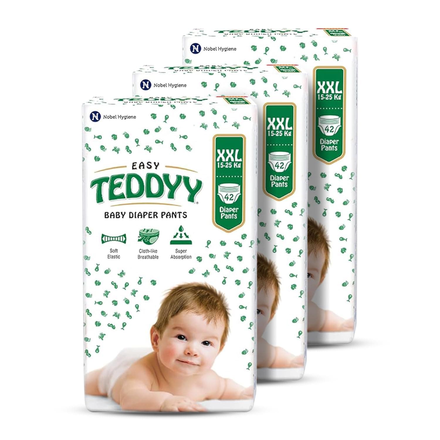 TEDDYY Baby Easy Pant Diapers Double Extra Large 126 Count (Pack of 3), 15-25 kgs, 12 hrs Leak Protection, Anti - Bacterial