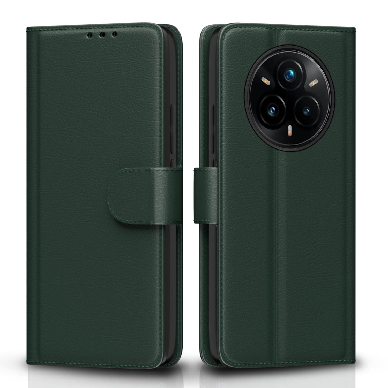 Pikkme Flip Cover for Realme 14 Pro Plus 5G | Leather Finish | Shockproof with Card Pockets & Wallet Stand | Ultimate Protection Case (Green)