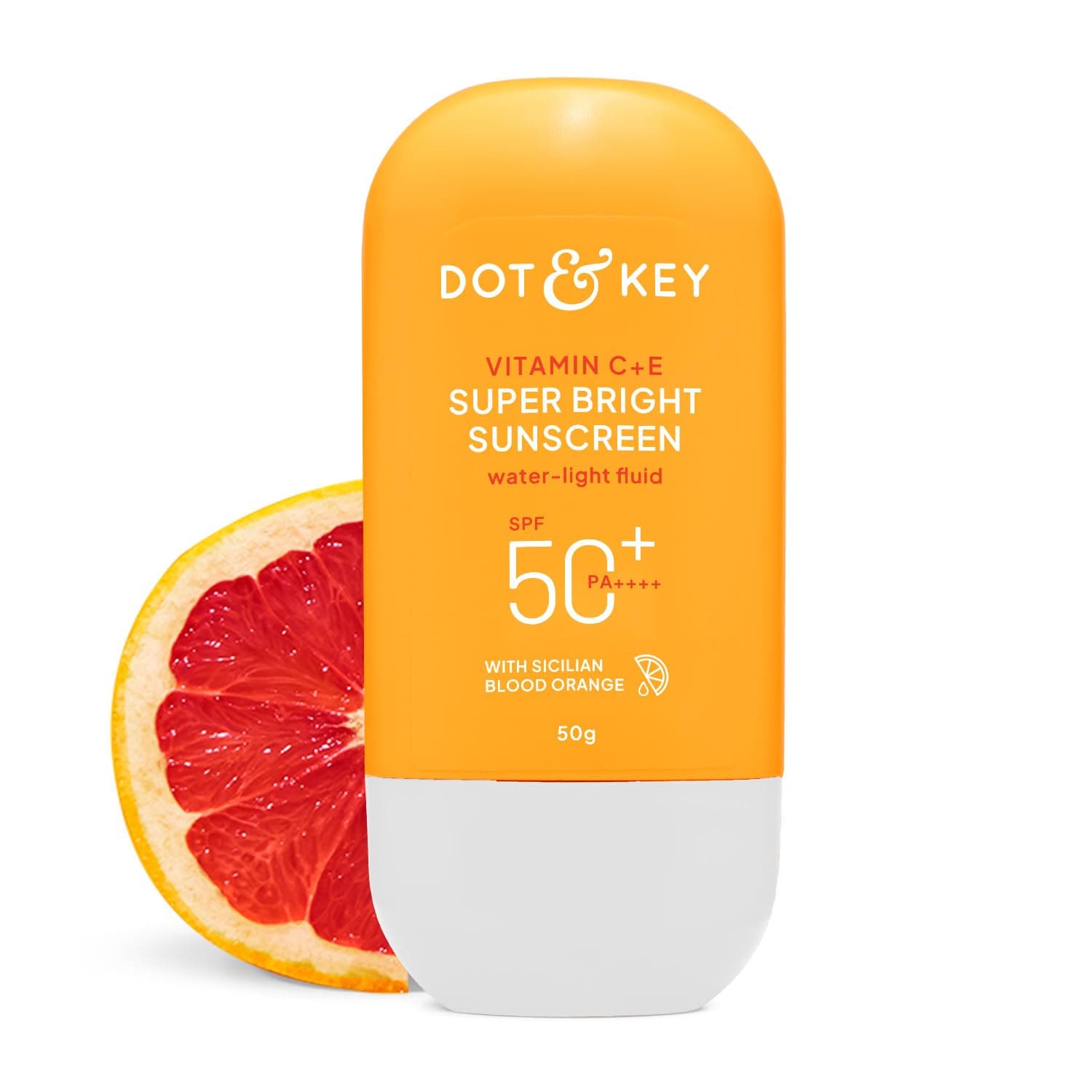 Dot & Key Vitamin C + E Super Bright Sunscreen In-Vivo Tested SPF 50+ PA++++ With New-Age UV Filters, Water-Light Fluid, Boosts Glow, Reduces Dullness & Dark Spots, Checks Tanning, No White Cast| 50G,Pack Of 1