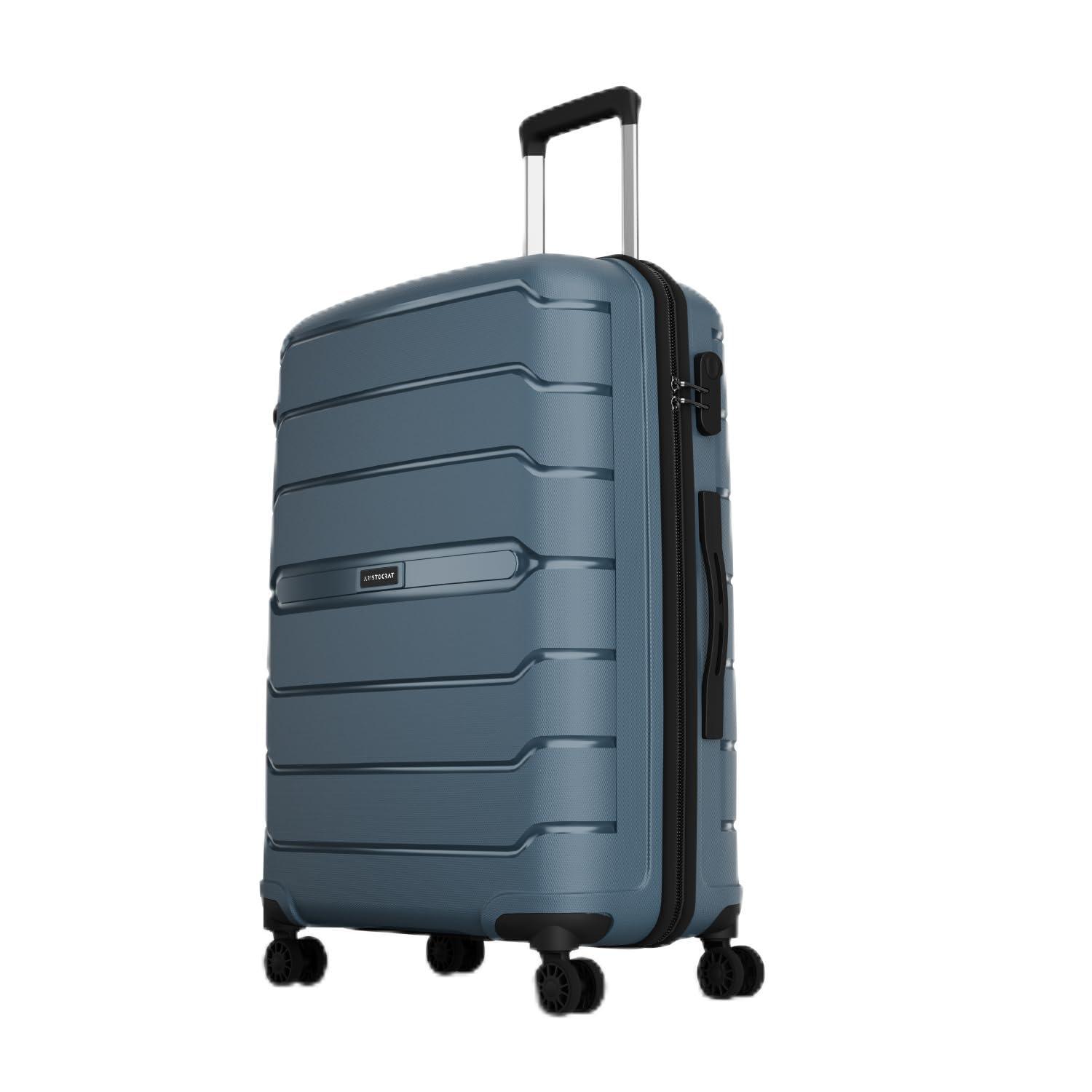 Aristocrat Liberty 8 Wheel Large Size(Check-in) Hard Case Trolley Bag, Lightweight Polypropylene Luggage, 78 CM, Combination Lock, Travel-Friendly, for Men & Women, 3-Yr Global Warranty, Spanish Blue