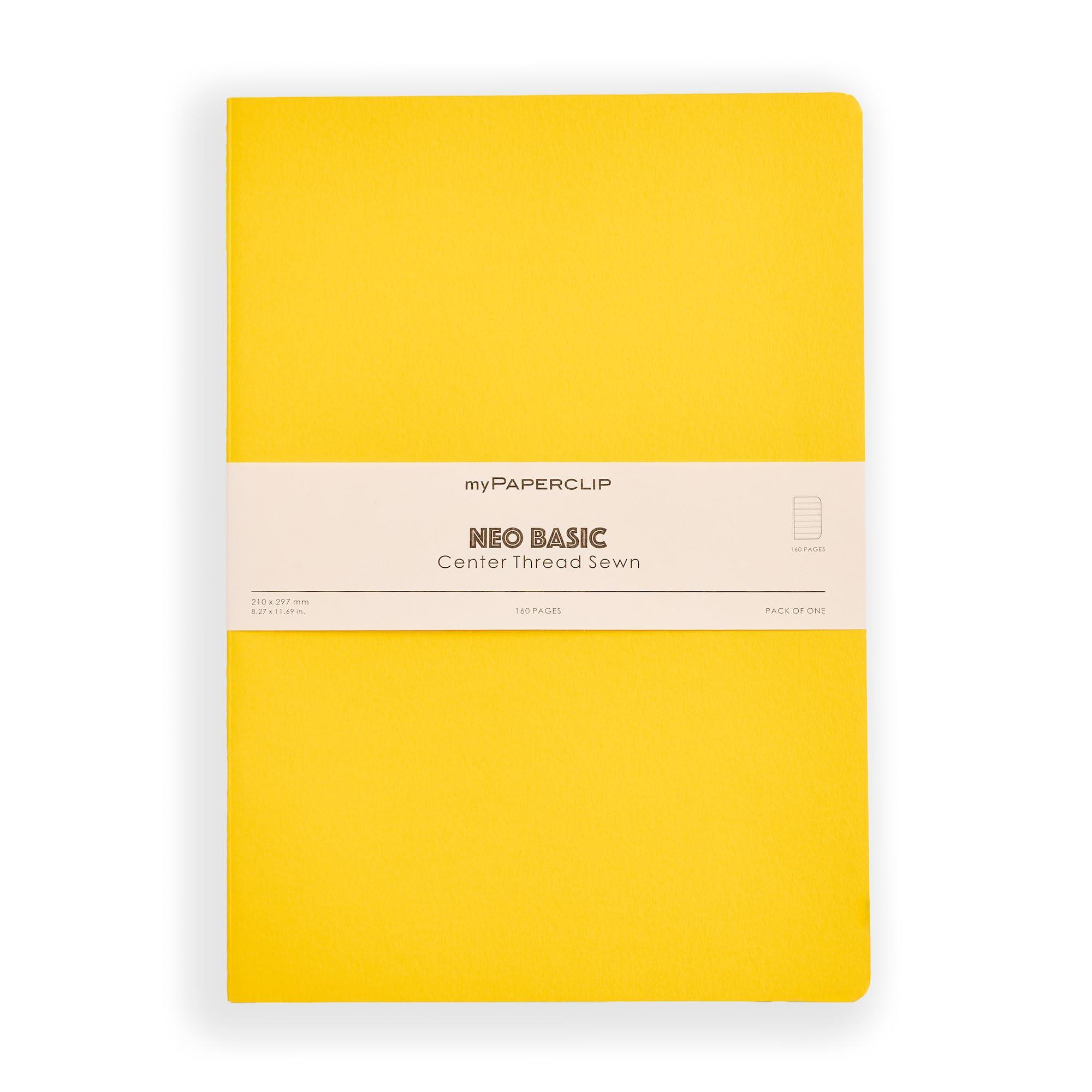 myPAPERCLIP NeoBasic A4 Ruled Notebook | 160 Pages, 80 GSM, 250 GSM Soft Cover, A4 (8.27 x 11.69 in) | Yellow