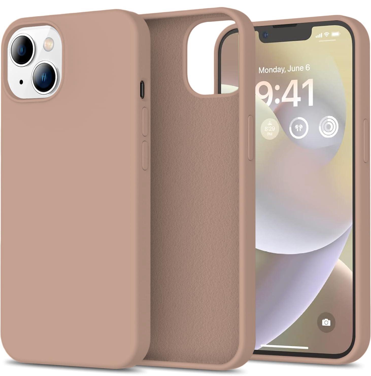 DIZORO® Silicone Back Case for iPhone 14 Plus, Soft-Touch Phone Microfiber Silicone Back Cover for iPhone 14 Plus-Brown