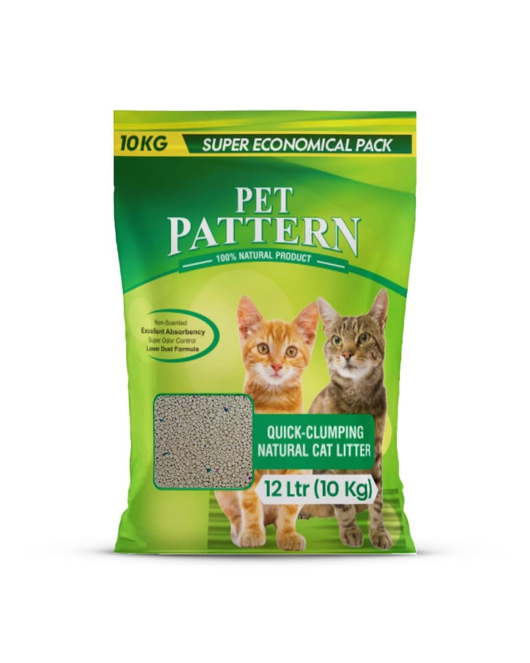 Pet Pattern Natural Cat Litter Sand, 10 Kg, Fast Clumping Cat Litter for Cats, Non-Scented, Low Dust Formula, (10 kg x1) DogsNCats - Authorised Partner