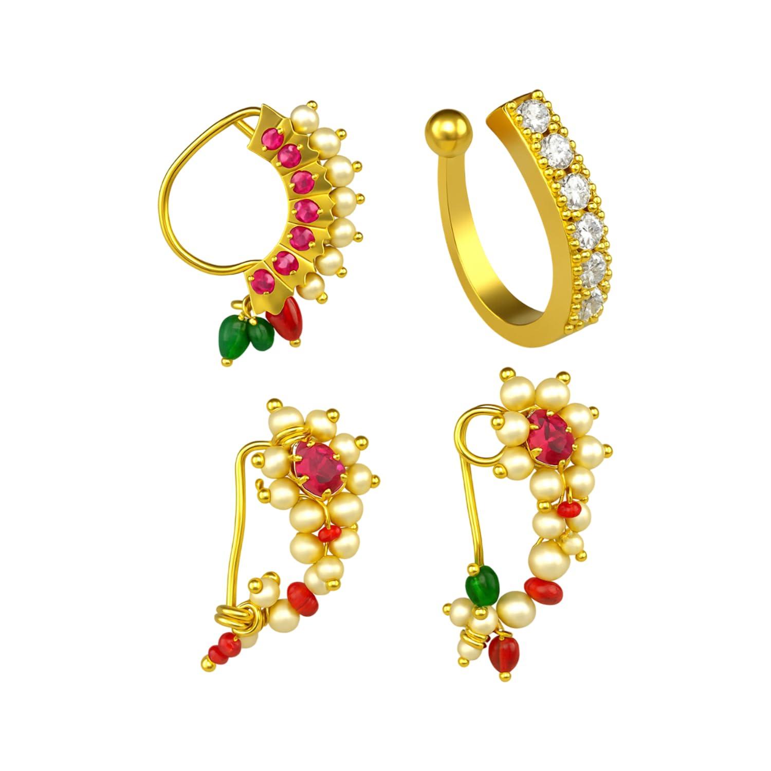 VAMA FASHIONS Maharashtrian Marathi Nath without piercing Mukuthi Nathiya nose pin ring for women.