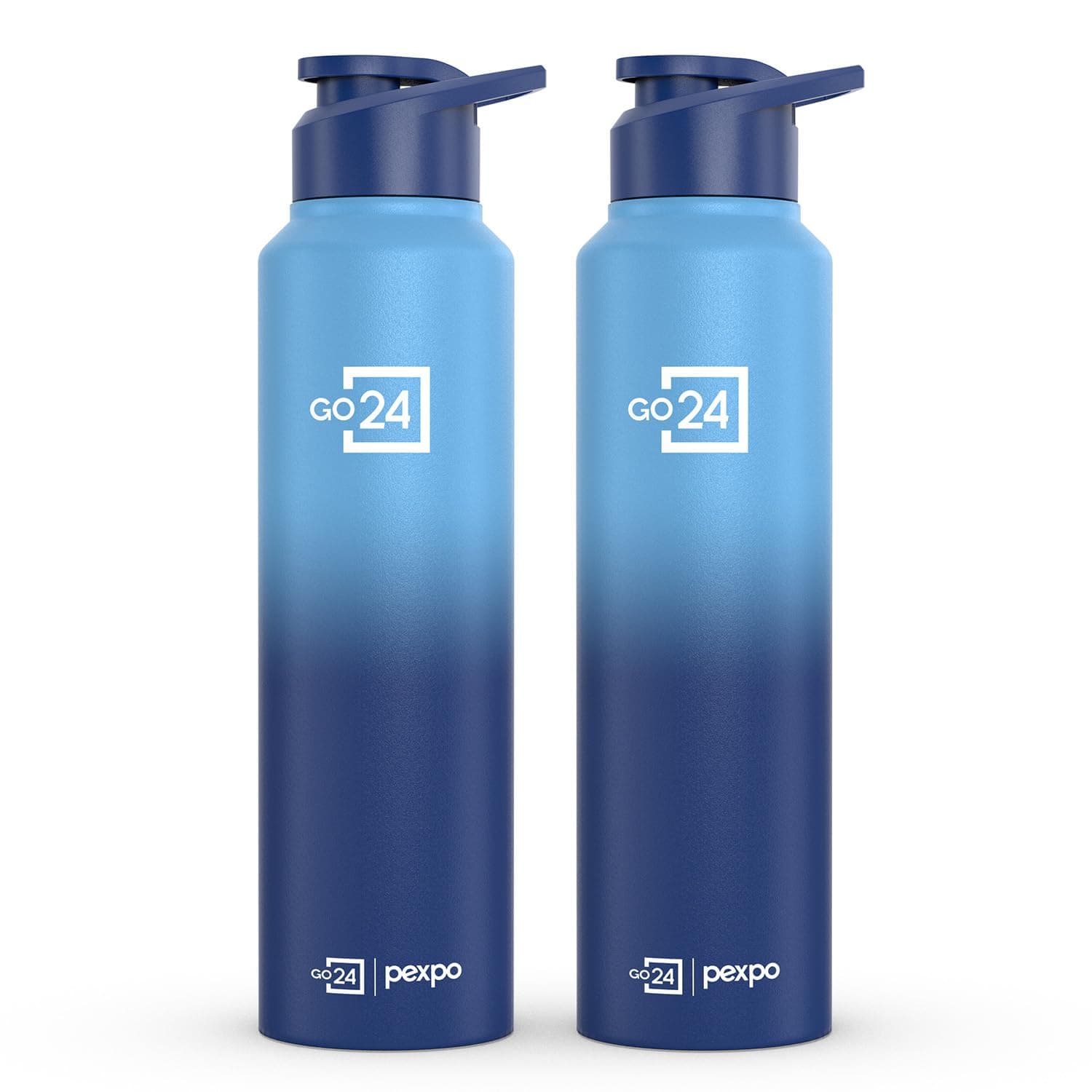 Go24 pexpo Water Bottle 1 ltr Stainless Steel Sports/Fridge Bottle with Sipper Cap (Pack of 2)| 1-Year Warranty | Single Wall | For Home, Office, Gym | Craft Pro 950ml | Blue-Denim Blue Ombre