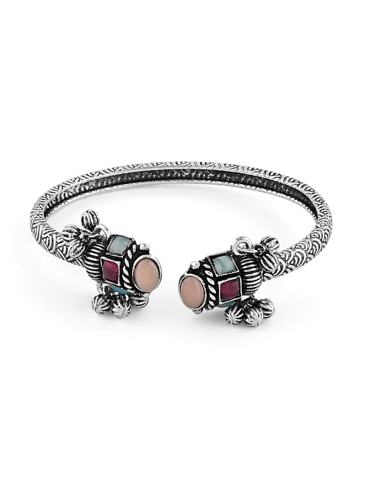 ZAVERI PEARLS Multi For Women-Color Silver Artificial Stones Embellished Kada Bracelets For Women-ZPFK16889