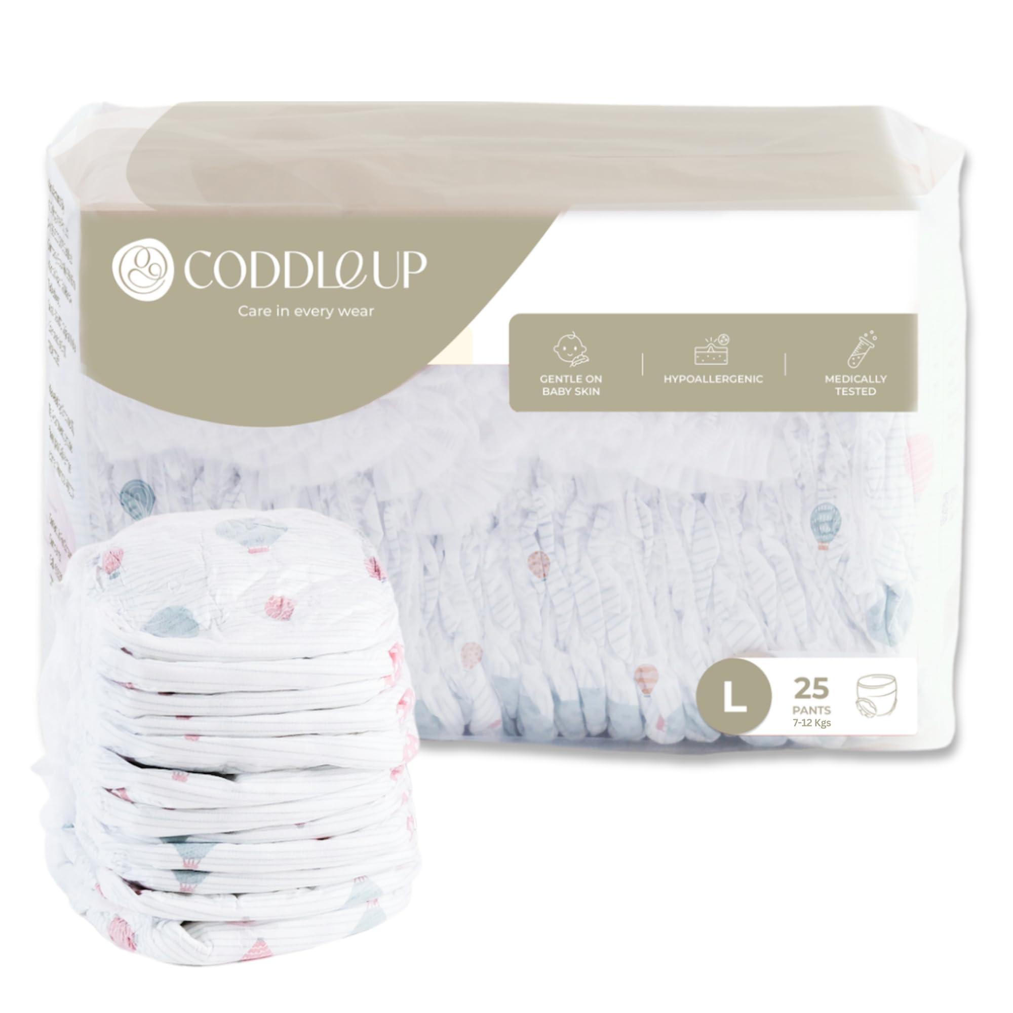 Coddle Up Baby Diapers Ultra Soft, Large (7-12 kgs) 25 count | Baby Diaper Pants | Deep Sleep Diapers | Deep Absorbent Soft Gentle Fit | Rash Protection Skin Friendly | Leak Proof Kids Diapers
