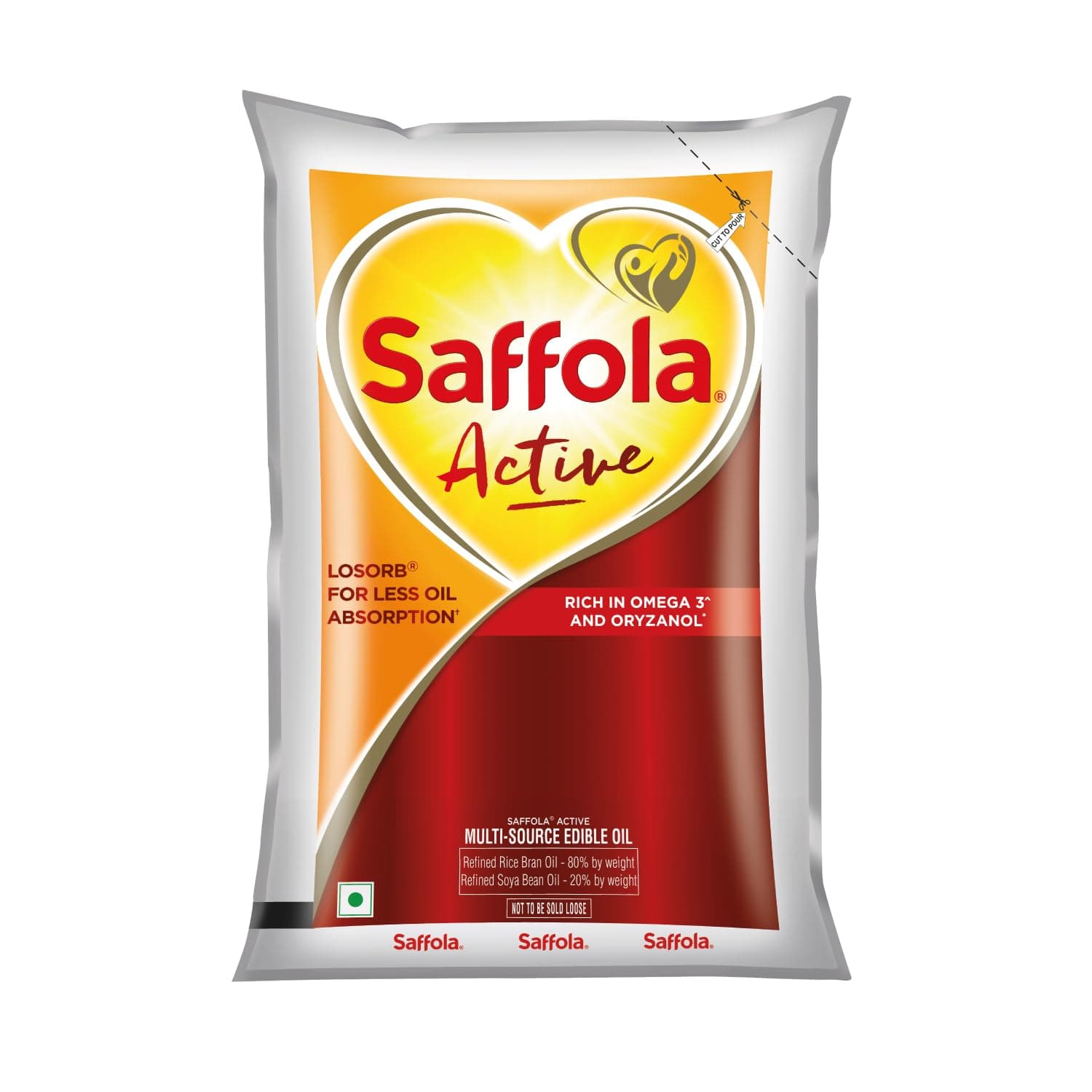 Saffola Active | Rice Bran & Soyabean Multi-source Edible Oil | Less oil absorption | Vitamin A & D| 850g pouch