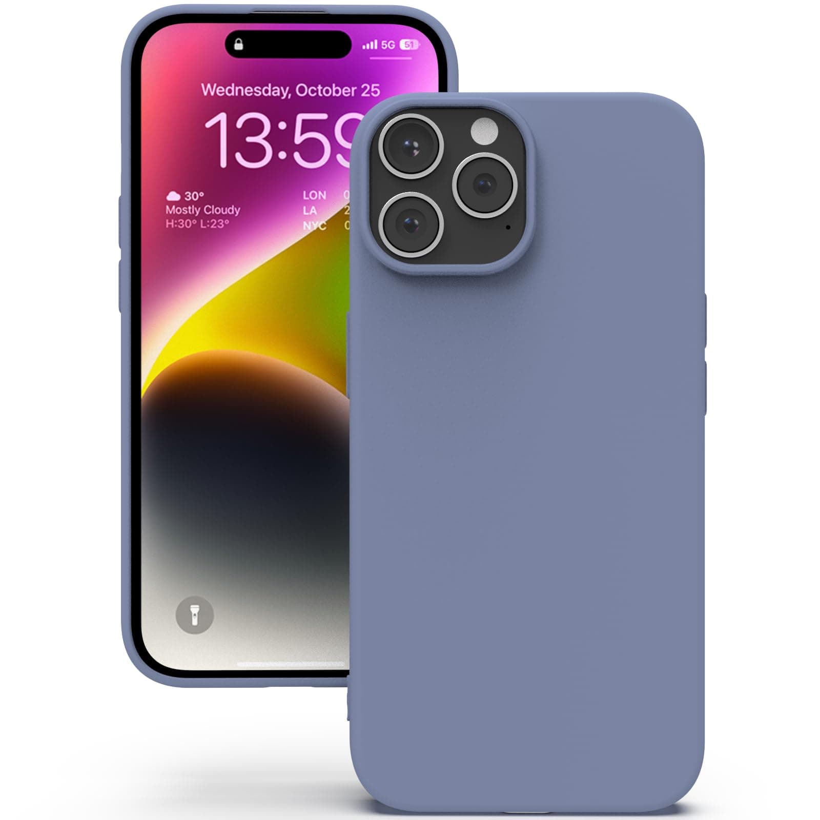 YATWIN Silicone Back Case for iPhone 14 Pro, Soft-Touch Phone Back Cover for Apple iPhone 14 Pro - Lavender Grey