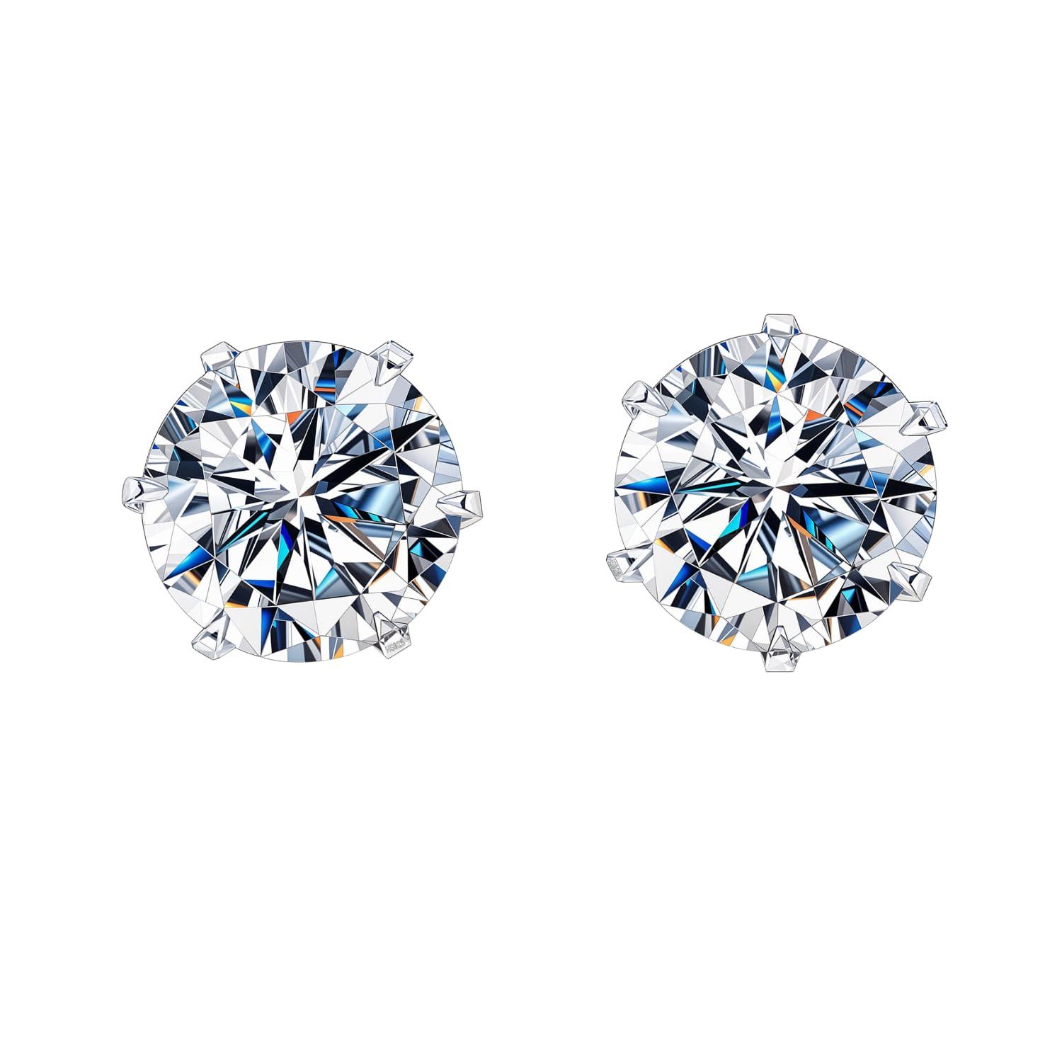 HIGHSPARK 925 Silver Solitaire Stud Earrings | 92.5 Sterling Silver & Round Brilliant Cubic Zirconia Tops for Men Women | Silver 4mm