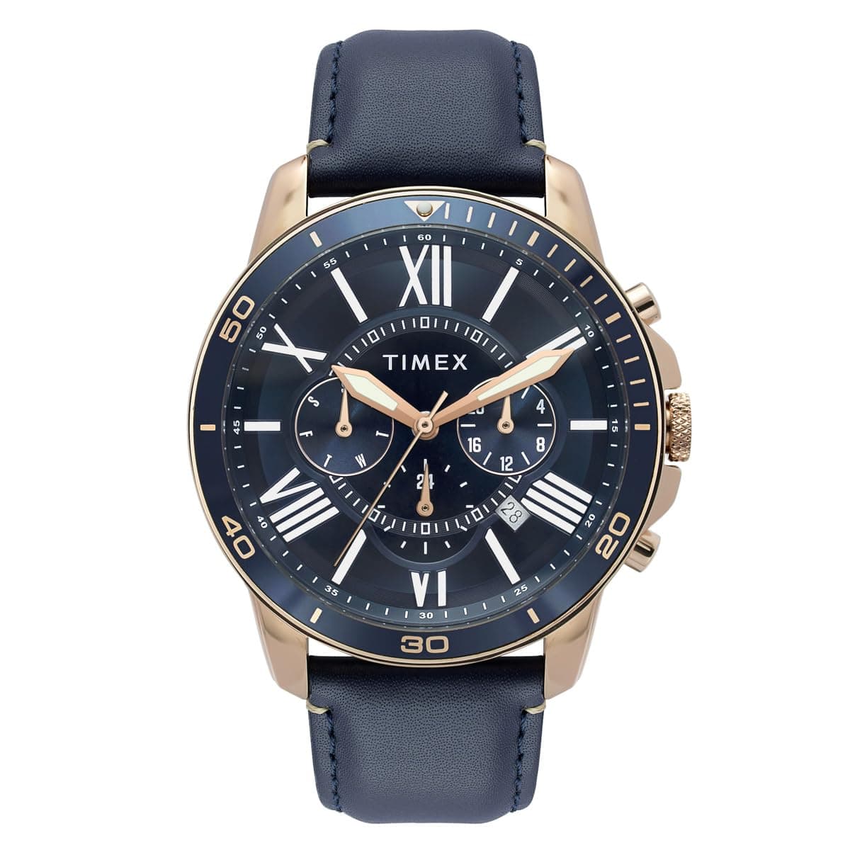 TIMEX Analog Watch for Man with Blue Round Dial & Blue Leather Strap Band Water Resistant Men's Wrist Watches - TWEG314SMU01