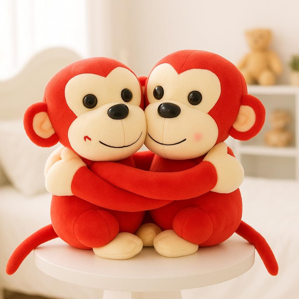Babique Monkey's Cuddly Couple Soft Toys Plush Stuffed Teddy Bear for Kids Birthday Gift (Red)