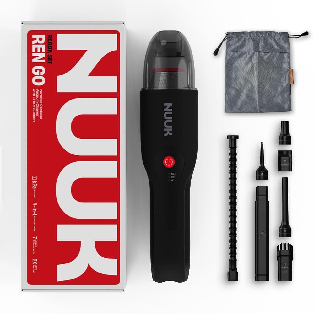 NUUK REN GO Cordless Car and Home Vacuum Cleaner | 2X More Suction, 11000 PA | 4-in-1 Functions with Air Blowing | 7 Attachments+Storage Bag | Dual Filtration with HEPA | BLDC Motor | 2 Suction Modes