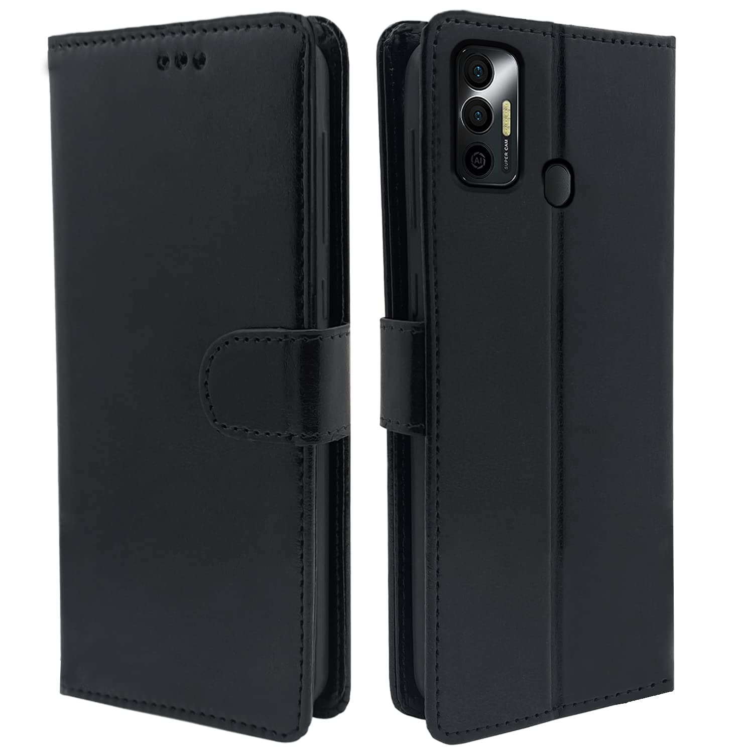 Pikkme Tecno Spark 7 / 7T Flip Cover Leather Finish | Inside TPU with Card Pockets | Wallet Stand and Shock Proof | Complete Protection Flip Case (Black)