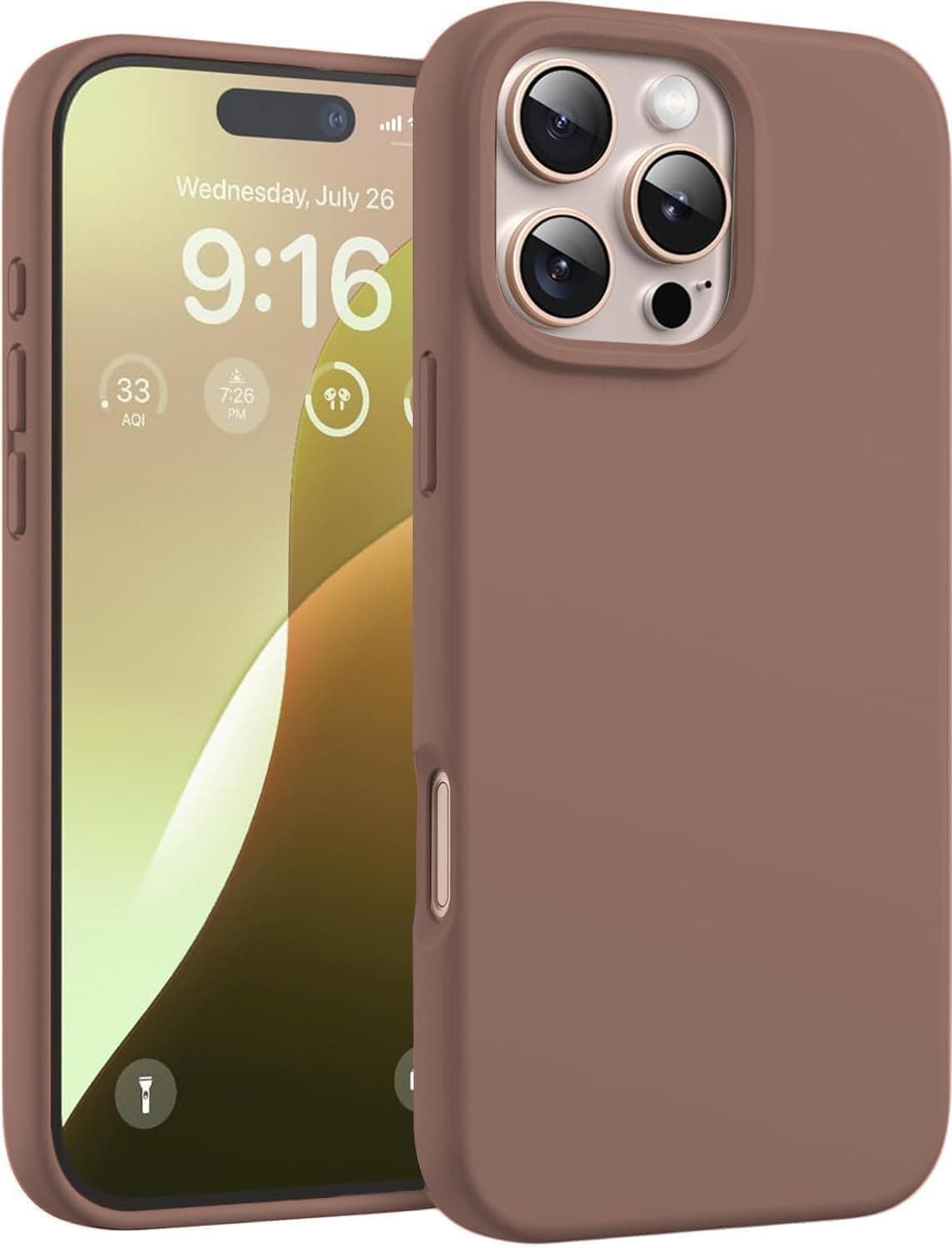 DIZORO Compatible for iPhone 16 Pro Max Case, Slim Liquid Silicone 3 Layers Full Covered Soft Gel Rubber Phone Case Protective Cover 6.9 Inch (Brown)