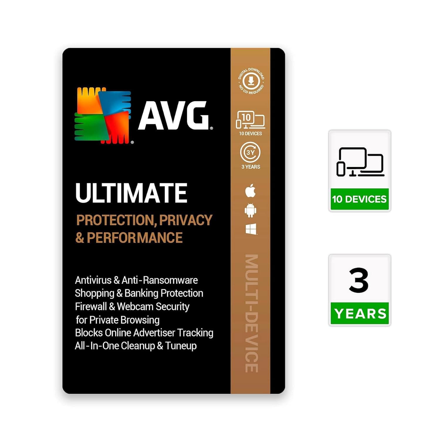 AVG Ultimate Multi-Device (Total Security Suite , Cleaner & AntiTracker) (PC, Mac & Android) (10 Devices | 3 Years) (Email Delivery in 2 hours- No CD)