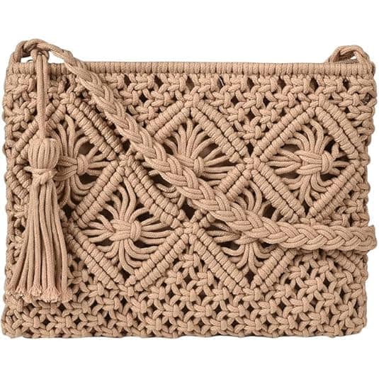 Alamcraft Women's Handmade Macrame Crossbody Sling Bag Tote Bags Beautiful & Fancy Ladies Purse For Girls Women's Mobile Pouch Friends Gifts Birthday Marriage Party and Events,1- Piece (BEIGE)