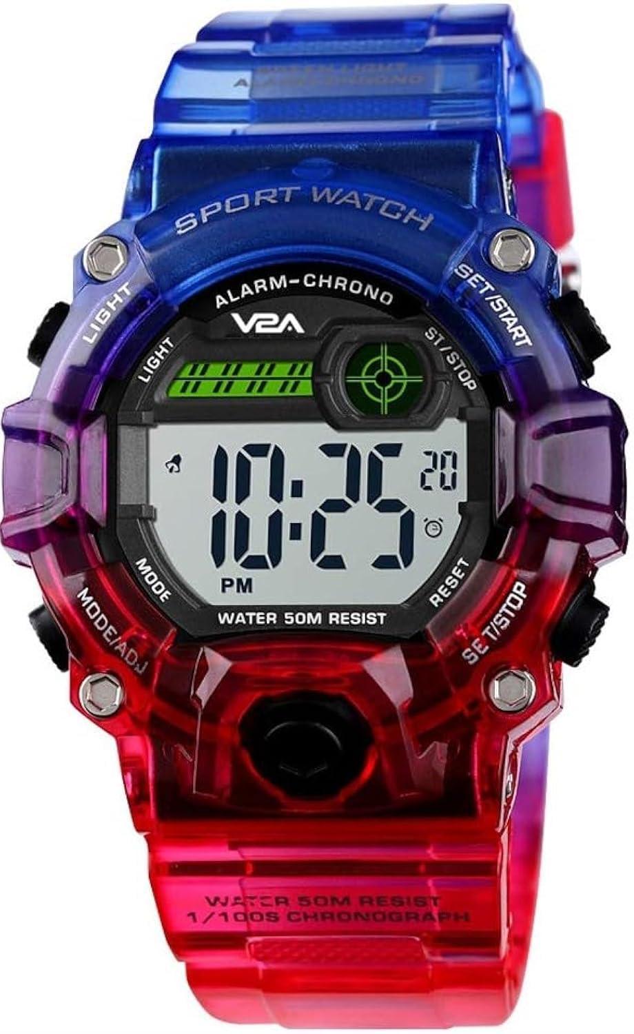 V2A Resin Digital Boy Watch (White Dial Red & Blue Colored Strap), Red Band