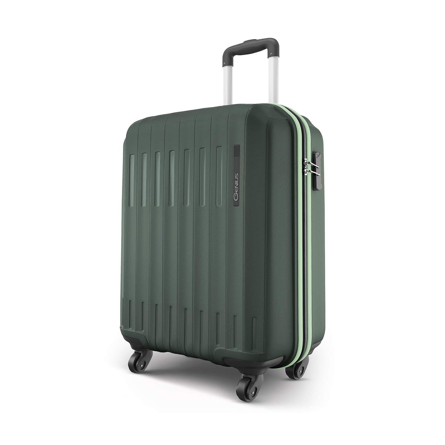 Safari Genius Alley 55cm Cabin Trolley Bag Hard Case Polypropylene, 4 Spinner Wheels, 360° Wheeling Carry on Luggage, Travel Bag, Suitcase, Trolley Bags, Green
