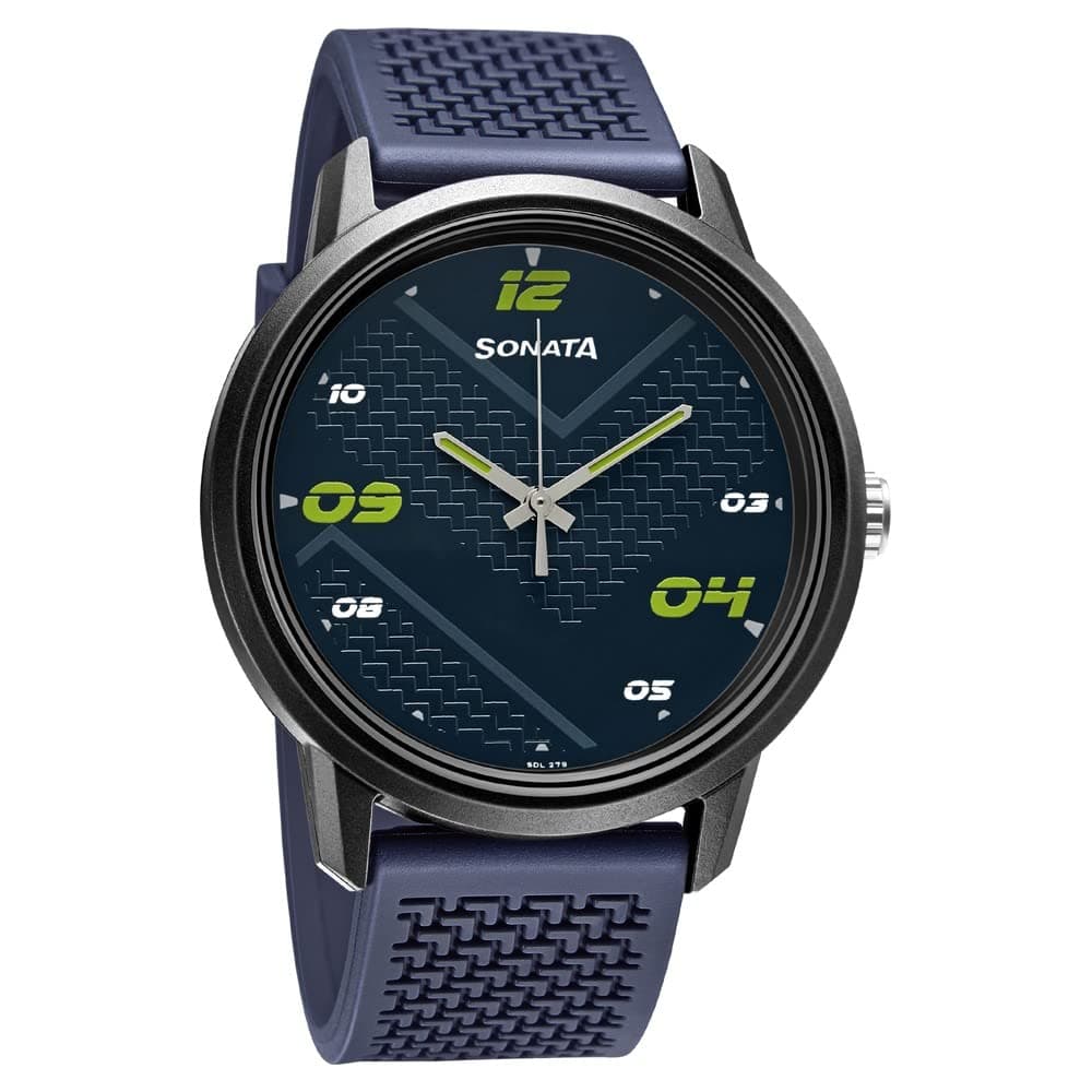 Sonata Quartz Analog PU Strap Blue Dial Watch for Men-NS77085PP14W/NT77085PP14W, Band: Blue