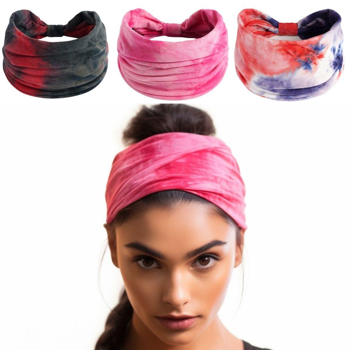 XFYT Pack of 3 Gorgeous Super Soft Hair Bands | Comfy Stylish Chic Fashionable high absorbtion Wide Headband for Women Girls Yoga Sports Gym Workouts Exercise Tennis (Bold, Pack of 3)