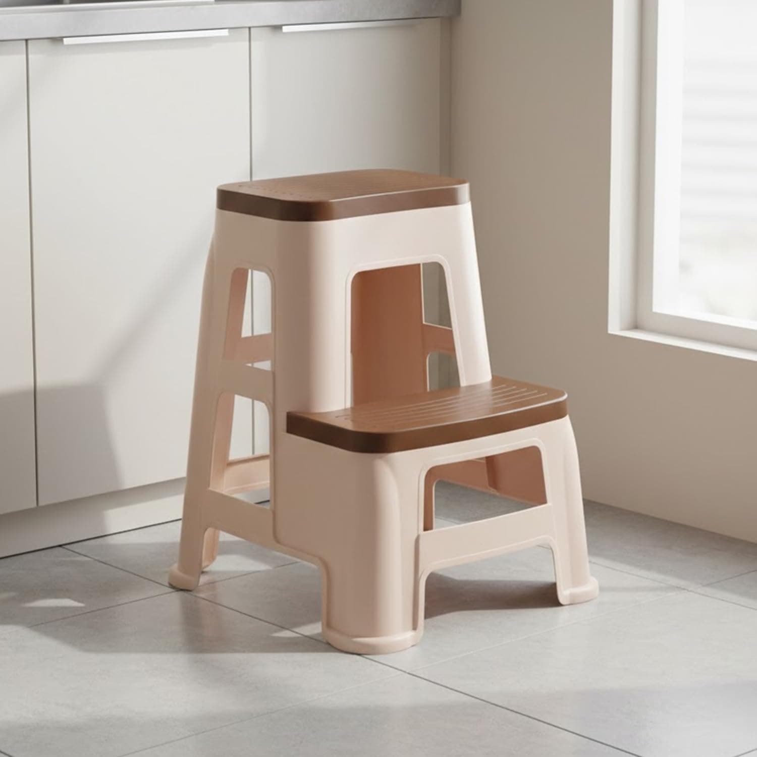 Nilkamal STL31 Strong and Durable Plastic Seating Stool for Home | Bedroom | Bathroom | Kitchen | Living Room | Office | Adult Stool with high Load Capacity (Basket Beach/Rattan Dark Beige)