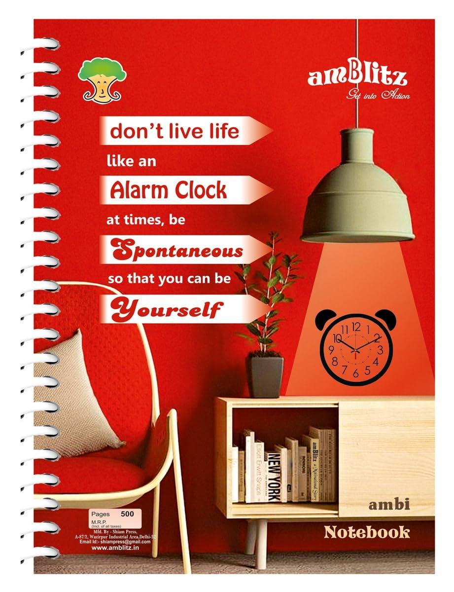 amblitz Spiral Notebook | UnRuled | 500 Pages | A4 Size - 21 X 29.7 CM | 70 GSM Thick Paper | Notebook for Student