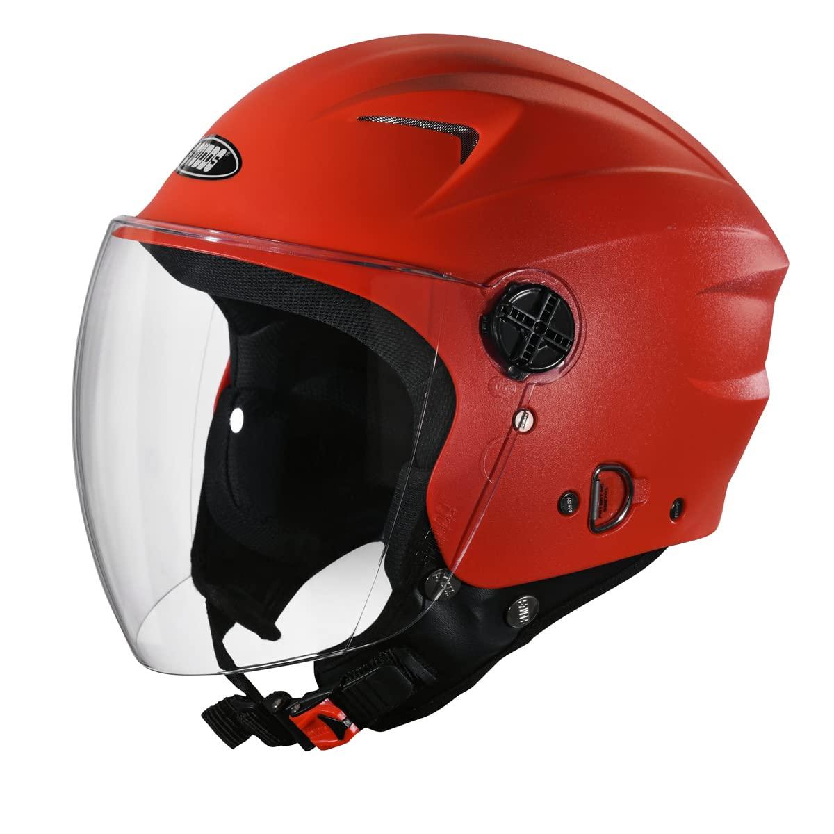 STUDDS RAY ISI Certified Open FACE Helmet for Men and Women with D - Ring Lock (Red-XL)