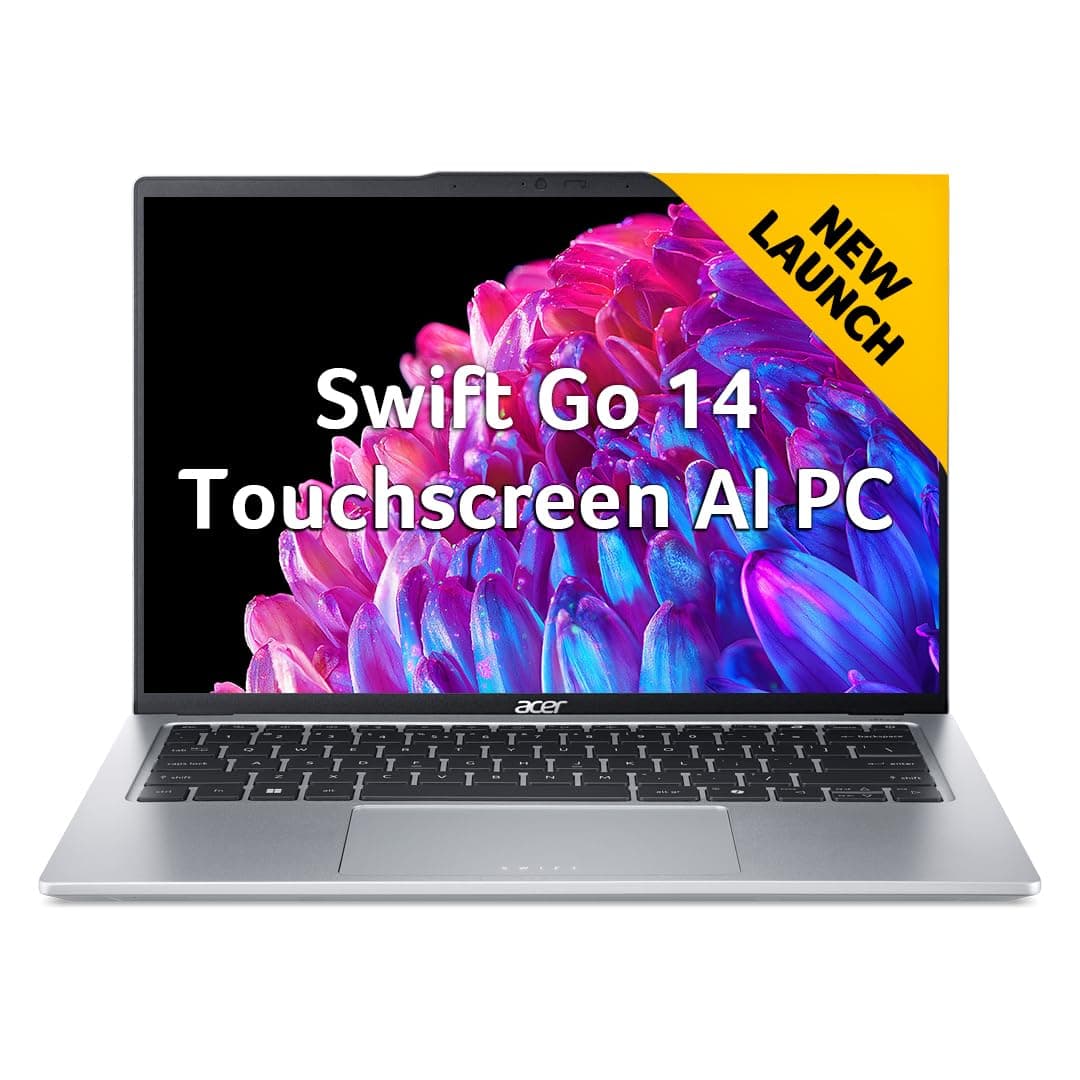 Acer Swift Go 14 Built-in AI PC Premium Laptop Intel Core Ultra 7 155H (14-inch IPS Touchscreen WUXGA/16GB/1TB SSD/Intel Arc Graphics/1440p Camera with Shutter/Win11/MSO)SFG14-73T, Pure Silver, 1.3 Kg