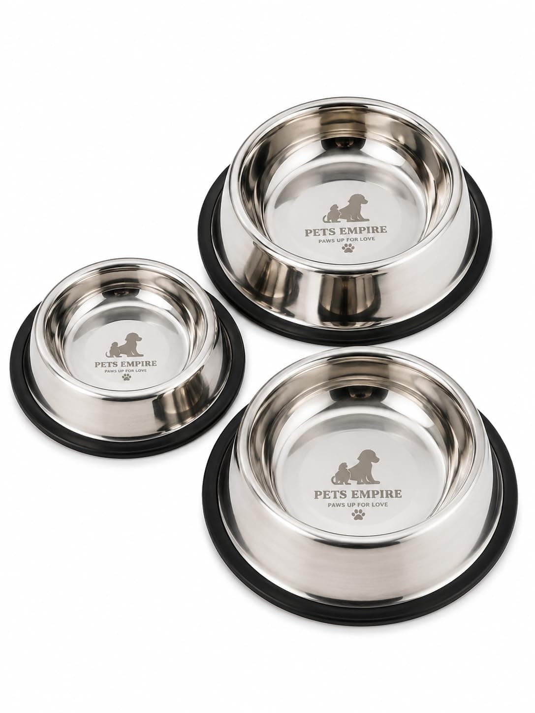 Pets Empire Dog & Cat Bowls Stainless Steel, Pack of 3, Anti-Skid Feeding Bowls for Food & Water, Heavy Duty Metal Pet Bowl, Rust Proof, Dishwasher Safe for Puppies, Cats & Dogs (3, (200 +400+700 ML))