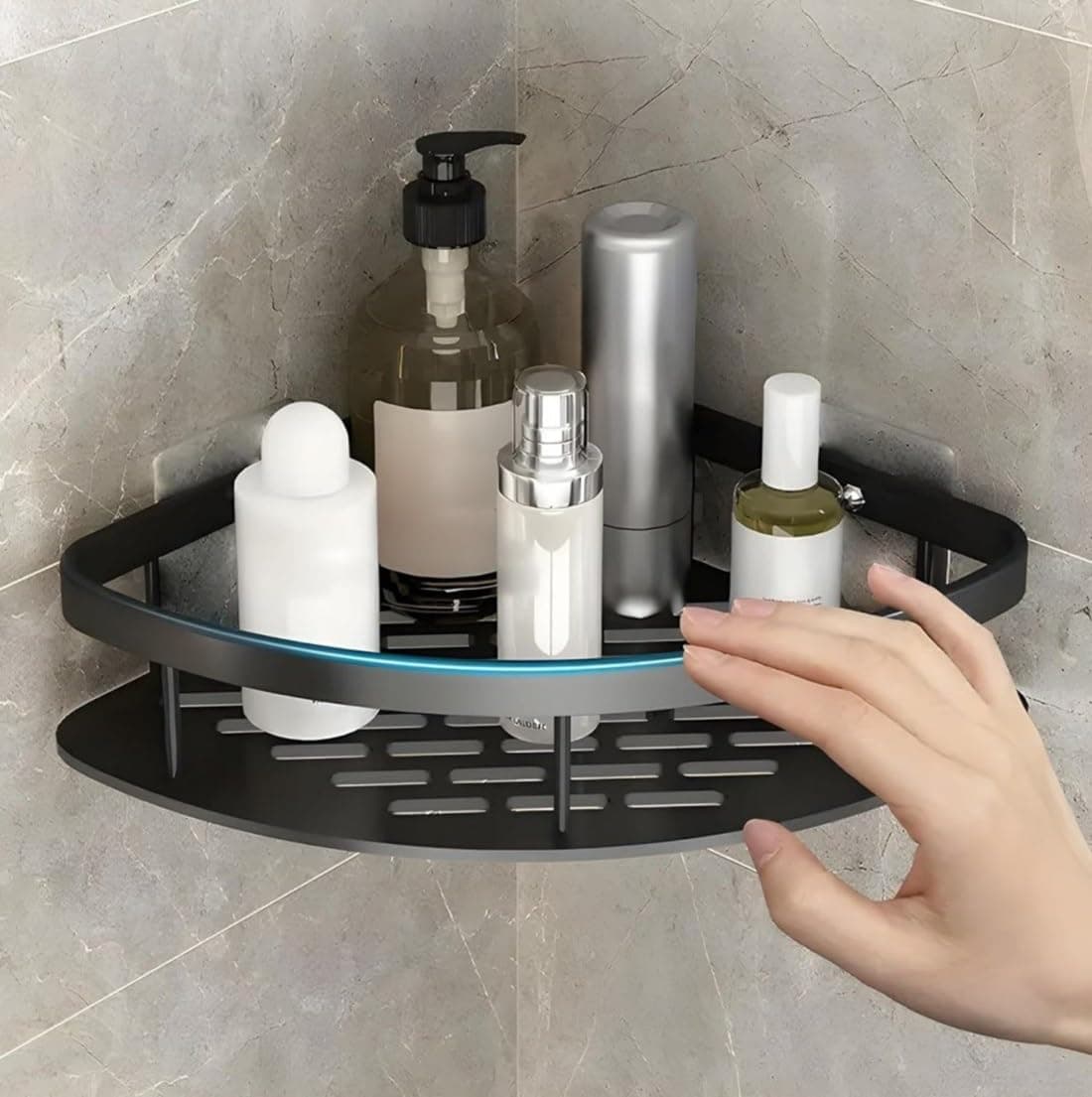 Hallstatt Pack of 1, Self Adhesive Bathroom Corner Shelf for Wall Shelf Organizer Wall Mounted Aluminum Bathroom Shelves Rack Holder Stand for Bathroom (Black)
