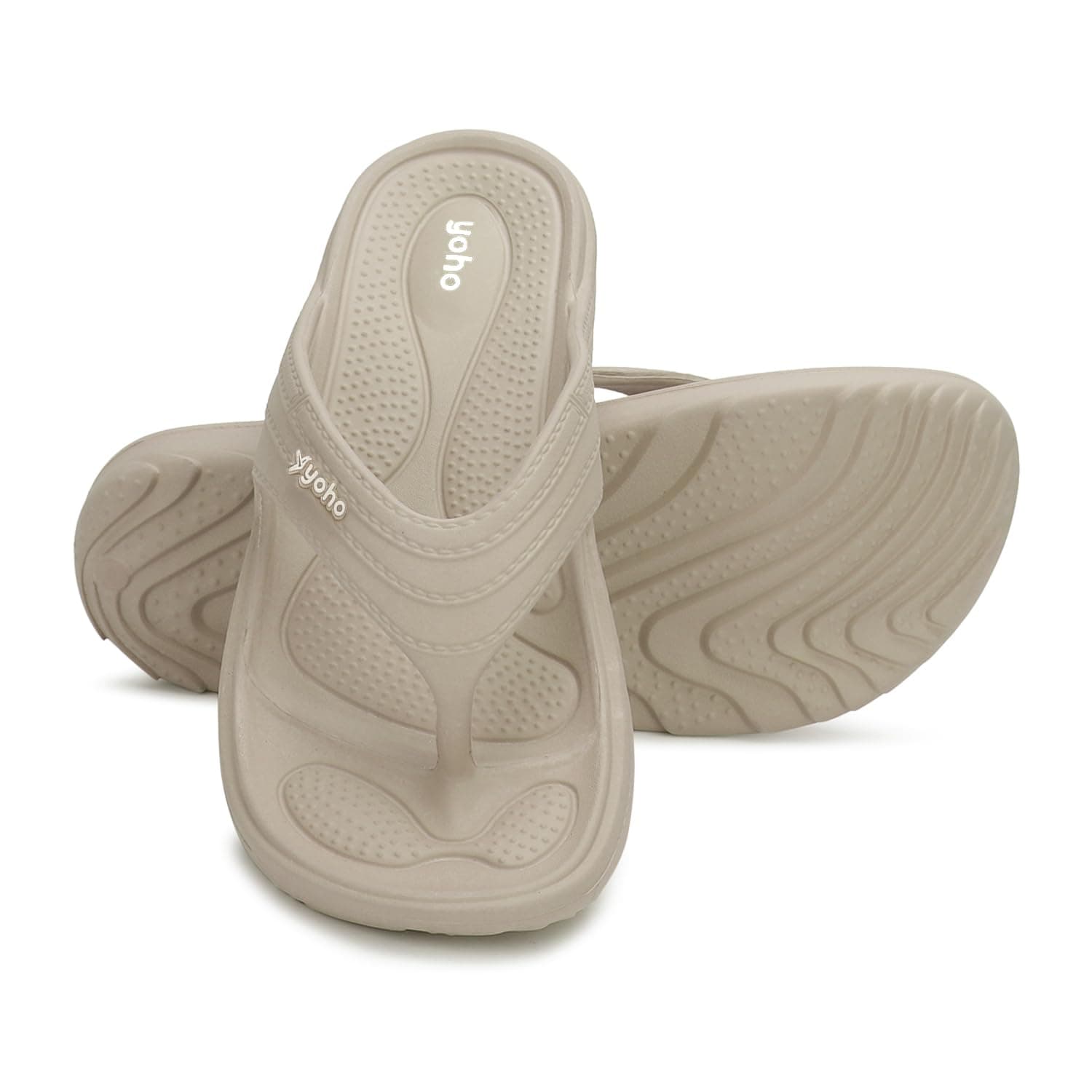 Yoho Drizzle Soft Slippers for Women, Mild Acupressure, Lightweight, Anti Skid & Slip, Diabetic Footwear for Woman, Home Wear Bathroom Chappal for ladies | Waterproof Monsoon & Rainy Footwear | Beige - UK 8