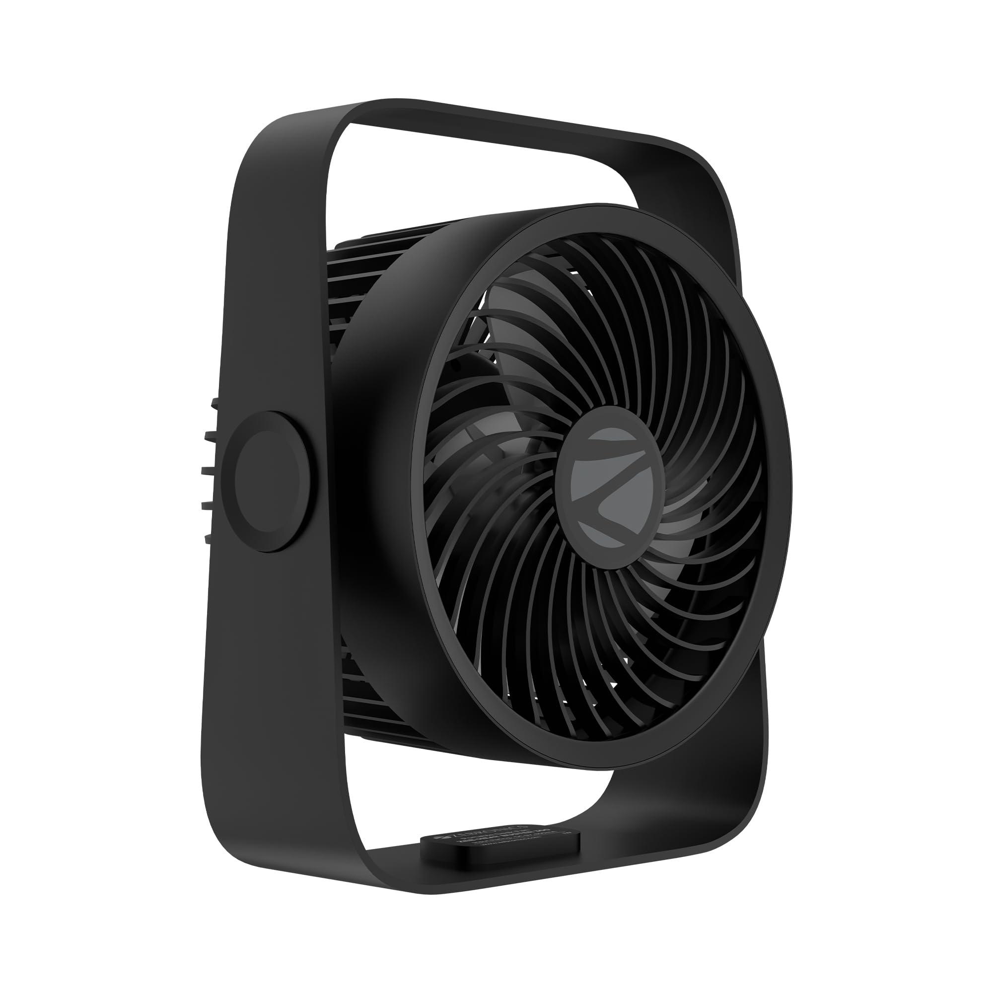 Zebronics Heat Buster 300, Portable Desk Fan, Upto 13h Backup, 3600mAh Rechargeable Battery, 360° Rotatable fan, 4 Speed + 1 Breeze Mode, Wall-Mountable, for Travel, Office, Home (Black)