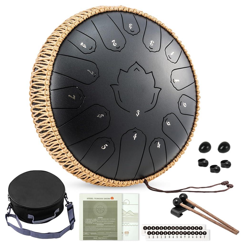HASTHIP Steel Tongue Drum 15 Note 13-Inch Handpan Instrument Black