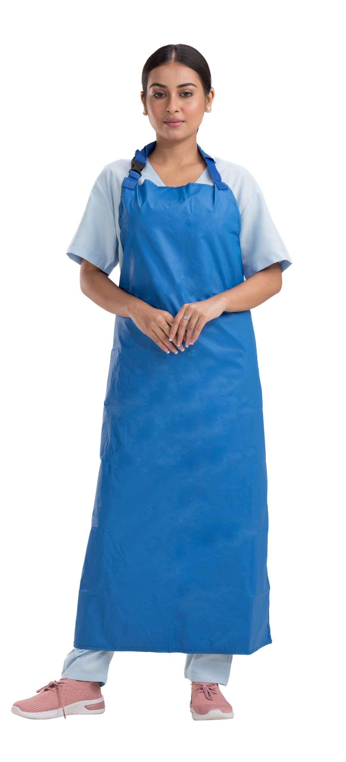 HOSPRIQS Reusable Waterproof Front Apron For Hospital & Home Use Tie-Type | Size - 45”x23” | Sky-Blue (Pack Of 5)