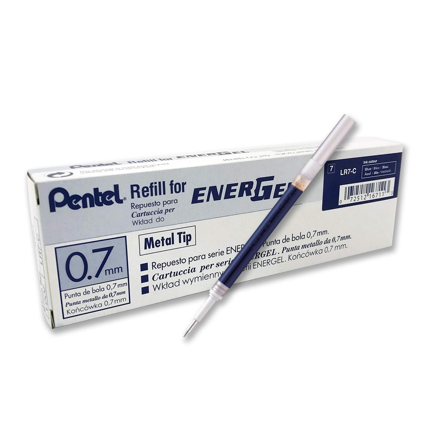 Pentel EnerGel BL417 Roller Gel Pen & Refills Combo | Quick Drying & Smudge-Proof Ink | 0.7mm Smooth Metal Tip | Set Of 5 Pens & 10 LR7 Refills, Blue Ink