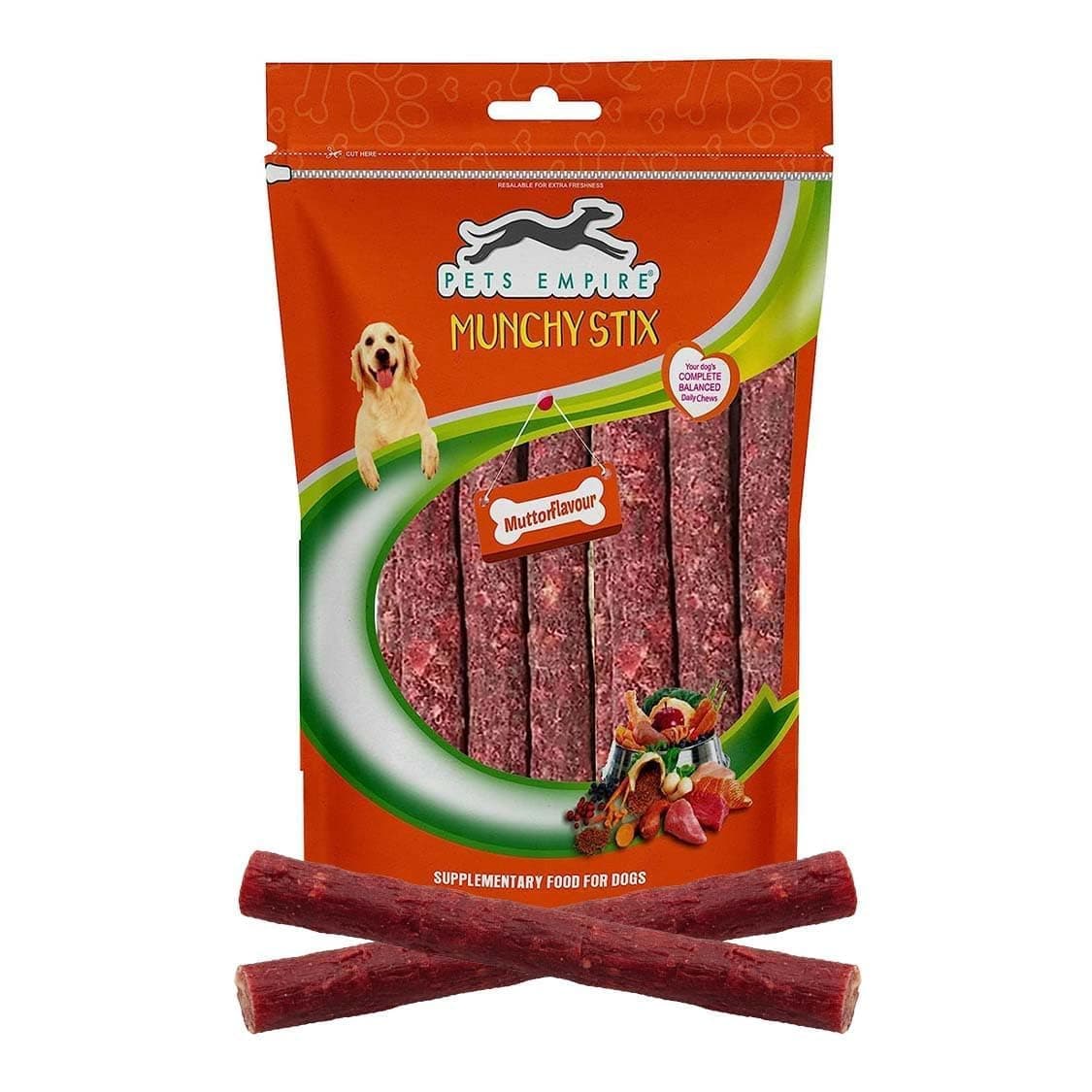 PETS EMPIRE Munchy Stix Dog Treats, Chicken | Mutton Flavour Chew Sticks | Healthy Reward Treats for Dogs | High Protein Daily Chews (1 kg, Mutton, Pack of 1)