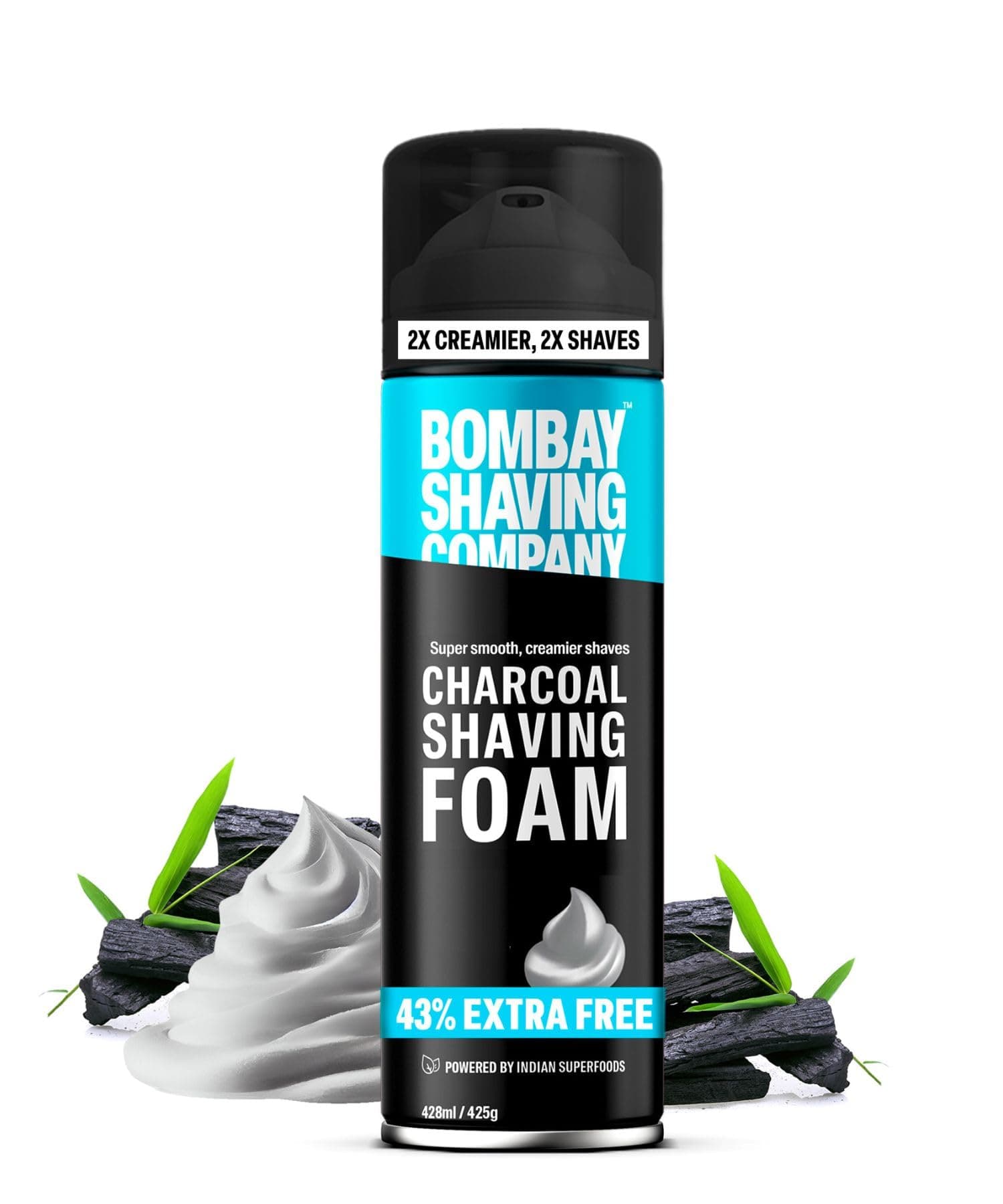 Bombay Shaving Company Charcoal Shaving Foam for Men, 425g (43% Extra) | More than 100 shaves | Activated Charcoal and Moroccan Argan Oil || Prime Exclusive Foam