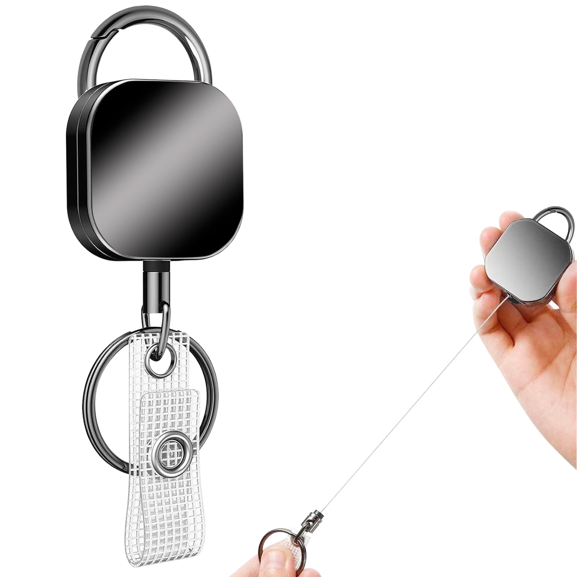 GLUN® Pack of 1 Heavy Duty Retractable Badge Reel with ID Holder Strap & Keychain Strong Sidekick Carabiner Belt Loop Clip, Retracting Lanyard with Cord for Keys & I'd Access Cards