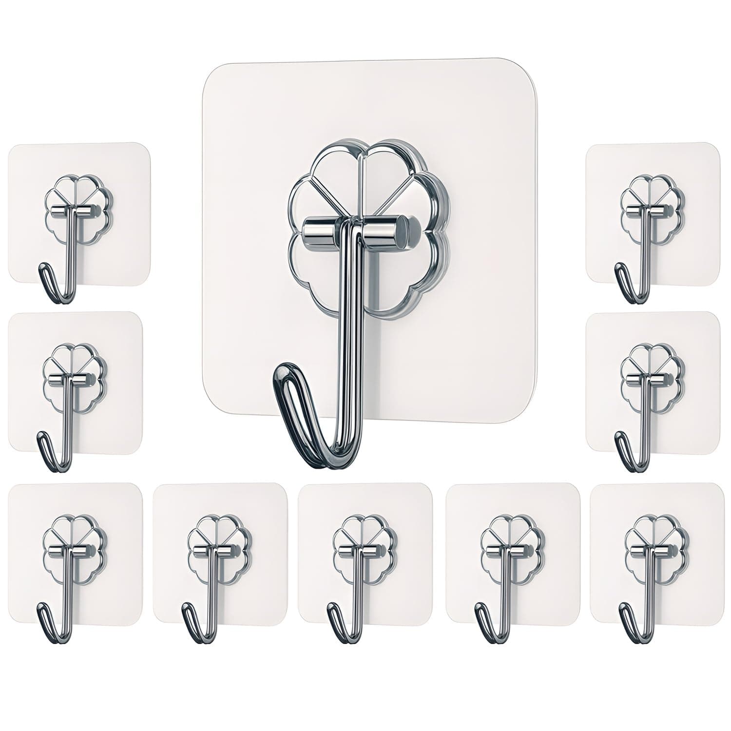 DALUCI Self Adhesive Wall Hooks - Heavy Duty 10 Pcs Wall Hanger Hook Without Drilling - Nail Free Wall Hooks for Hanging Sticky Hooks for Wall Heavy Items, Kitchen & Bathroom (Flower Hook, 10)